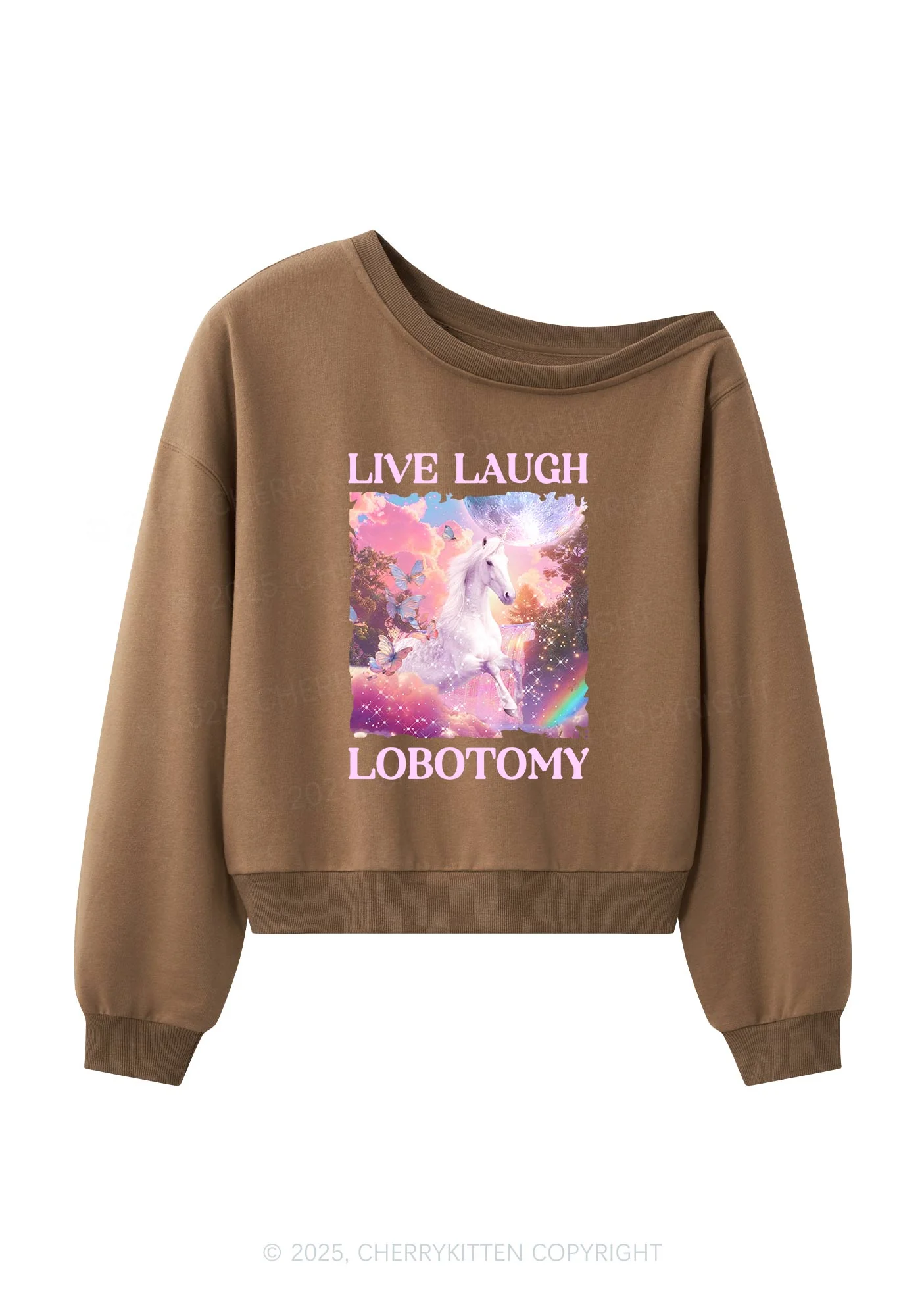 Live Laugh Lobotomy Unicorn Y2K Off Shoulder Sweatshirts Cherrykitten - Image 3