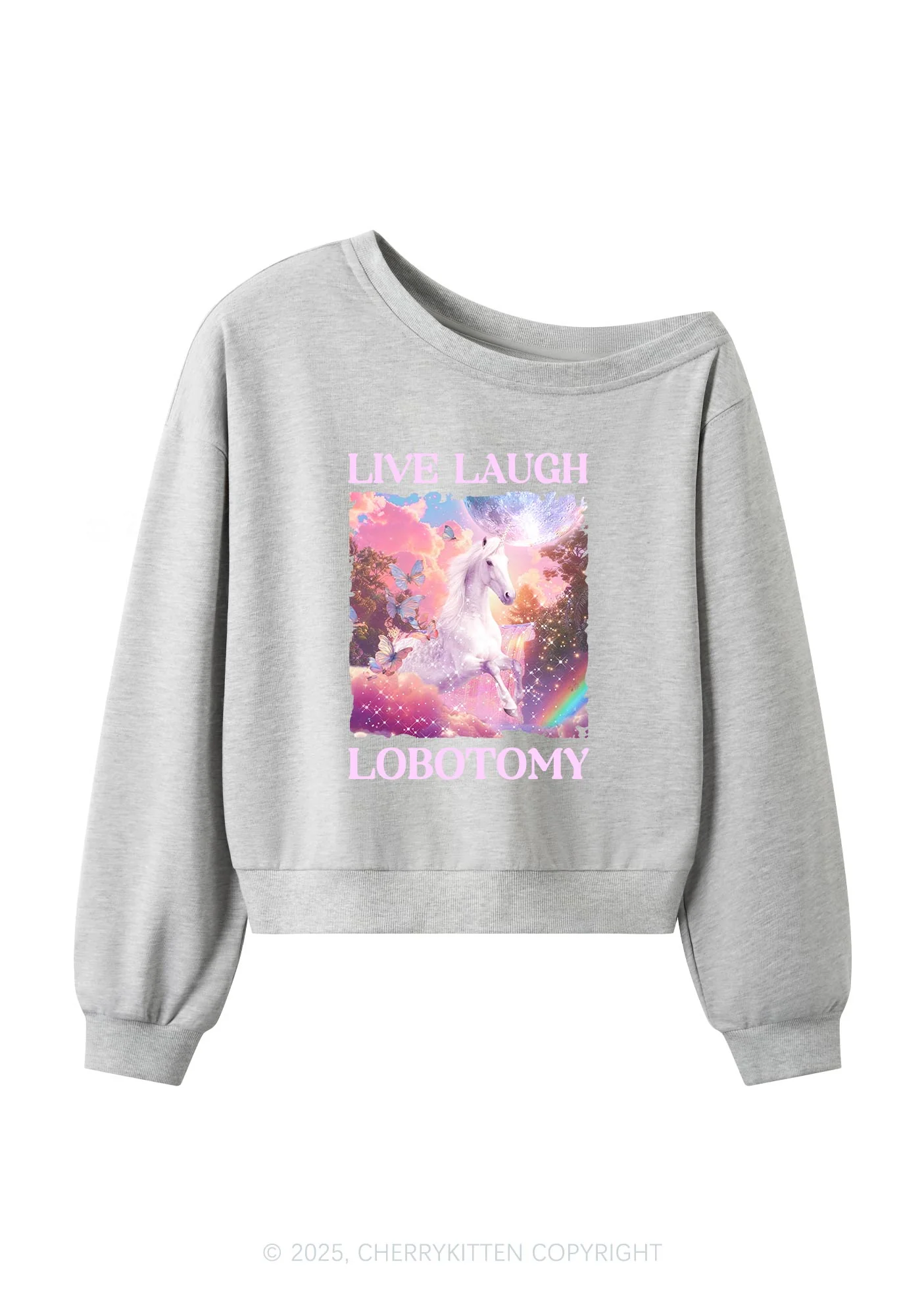 Live Laugh Lobotomy Unicorn Y2K Off Shoulder Sweatshirts Cherrykitten - Image 4