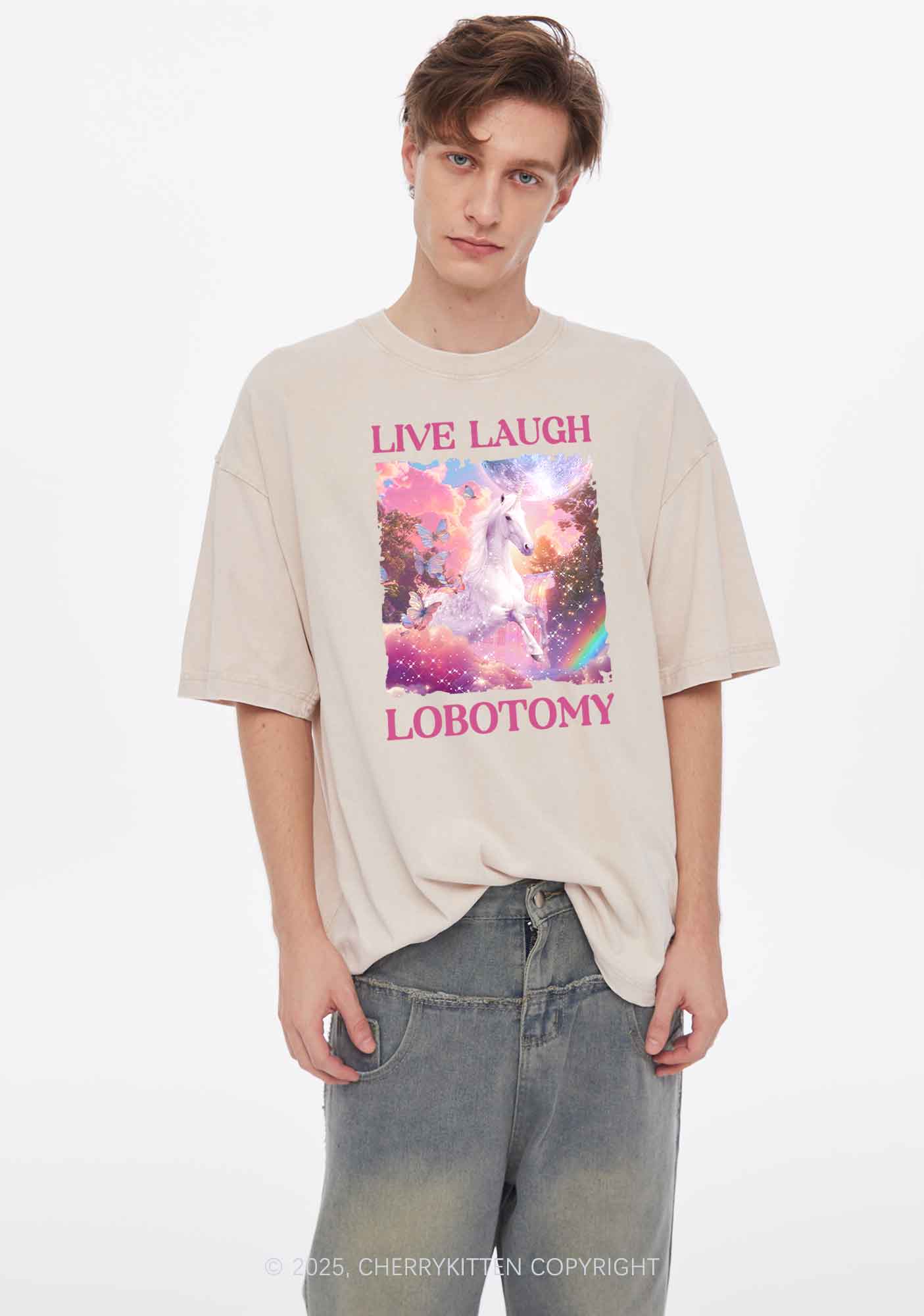 Live Laugh Lobotomy Unicorn Y2K Washed Tee Cherrykitten - Image 3