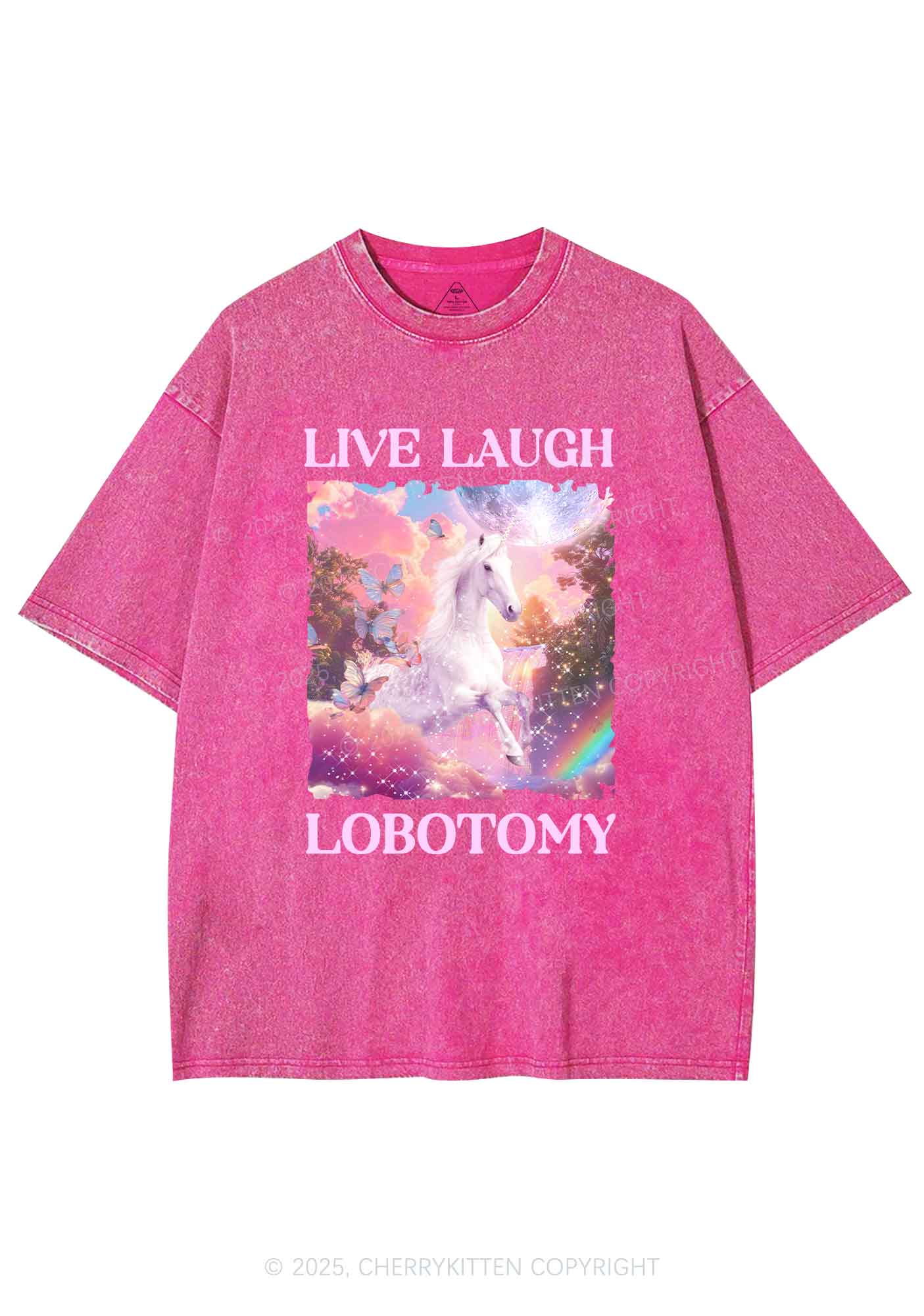 Live Laugh Lobotomy Unicorn Y2K Washed Tee Cherrykitten - Image 4