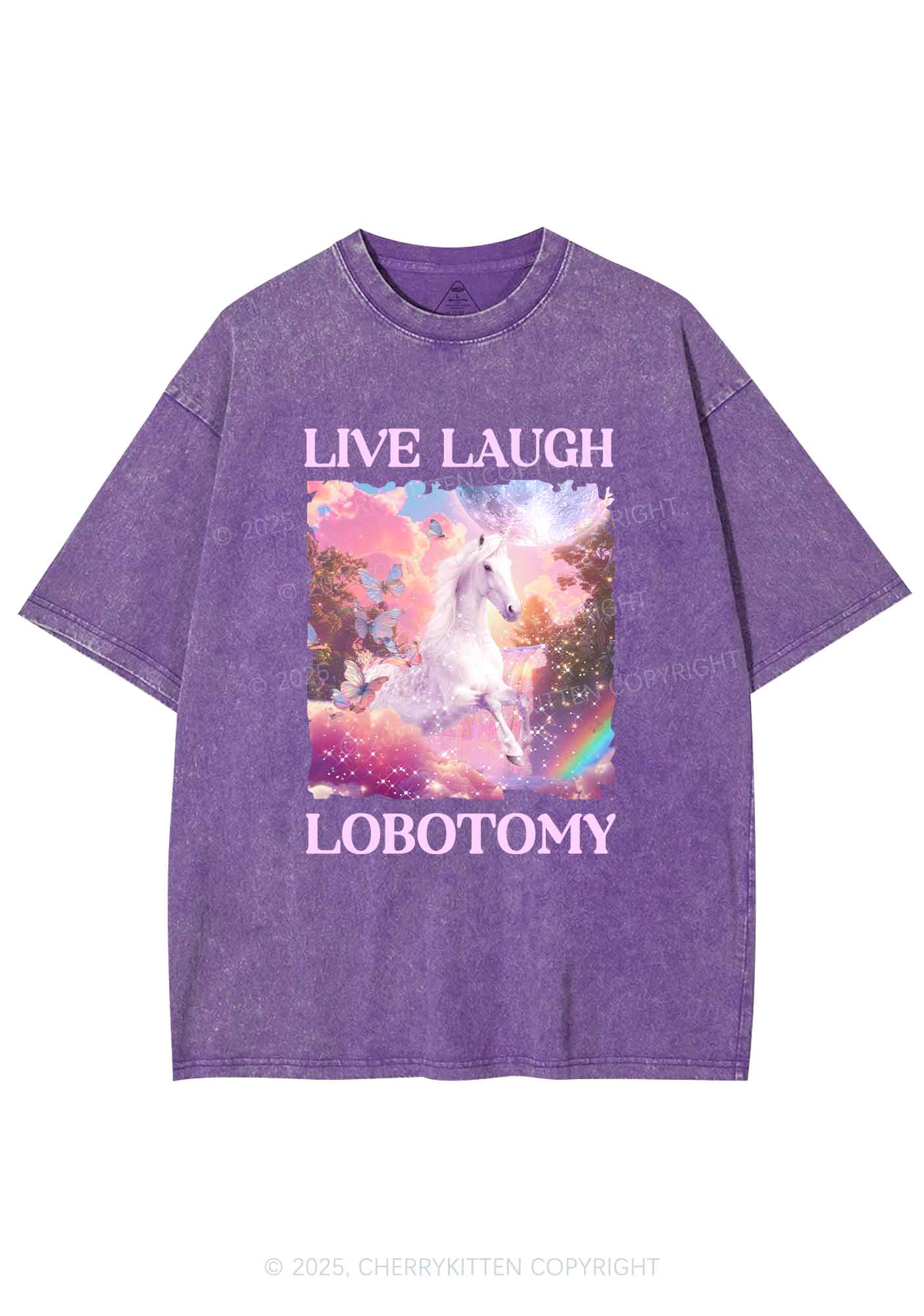 Live Laugh Lobotomy Unicorn Y2K Washed Tee Cherrykitten - Image 5
