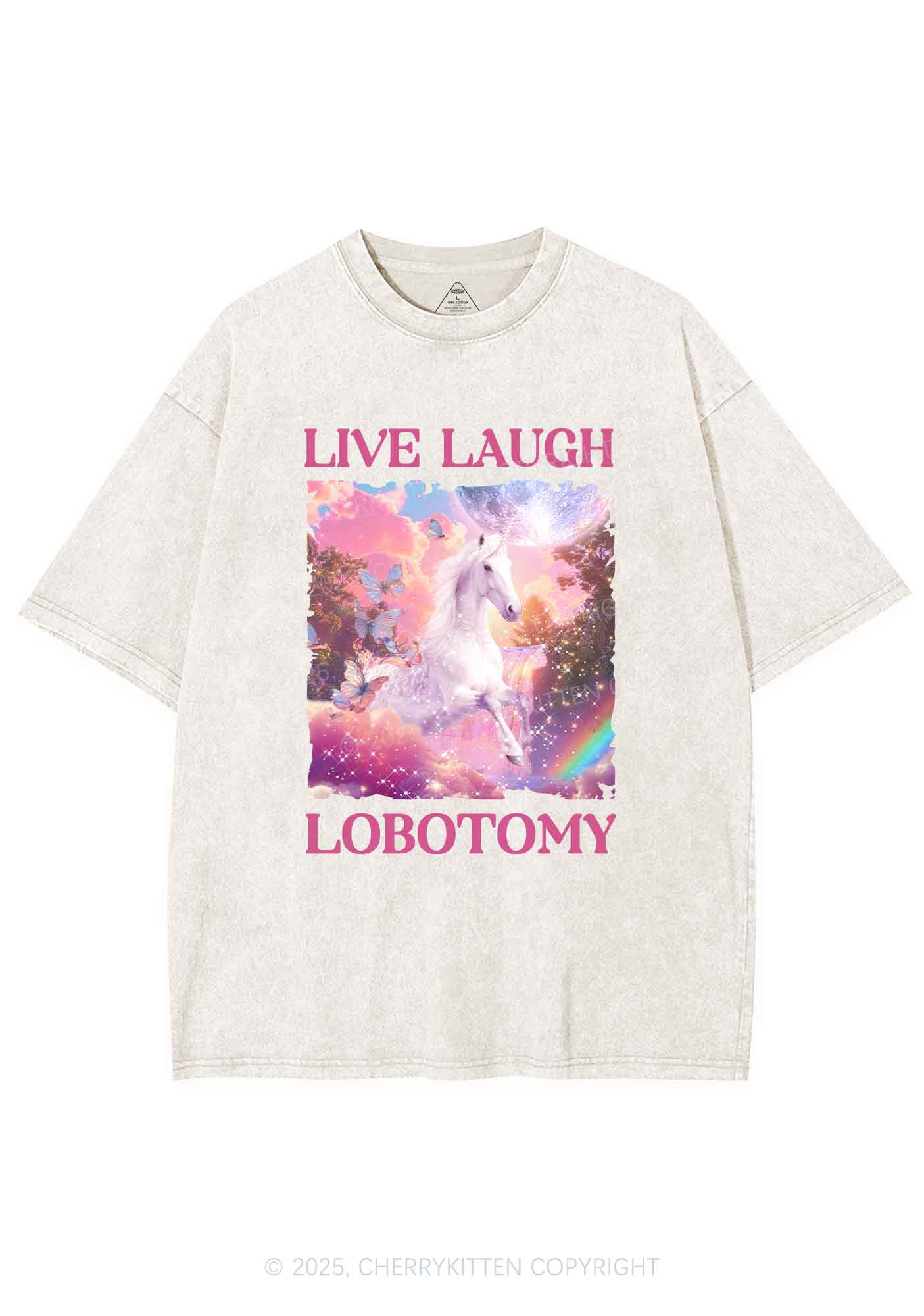 Live Laugh Lobotomy Unicorn Y2K Washed Tee Cherrykitten - Image 6
