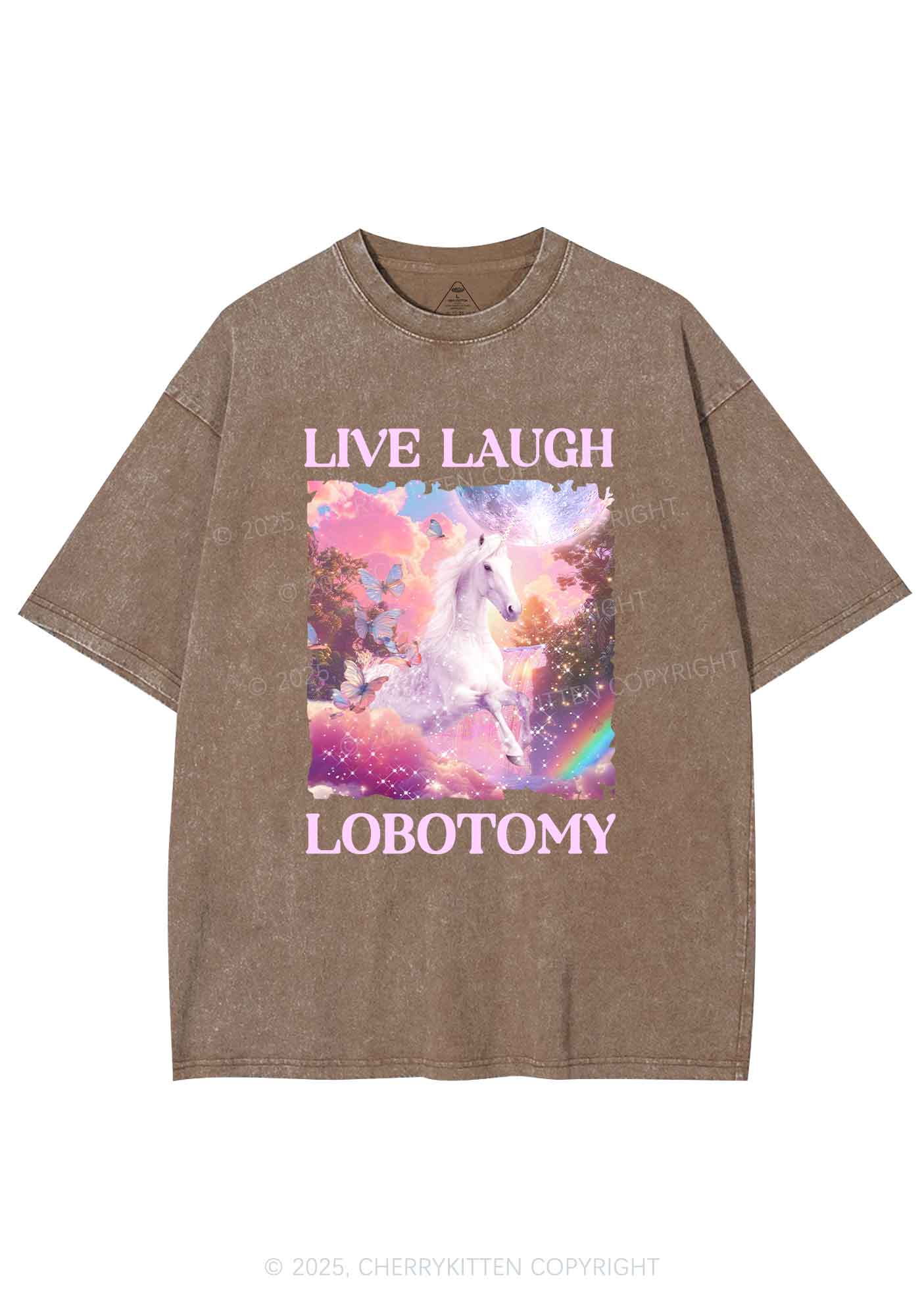Live Laugh Lobotomy Unicorn Y2K Washed Tee Cherrykitten - Image 7