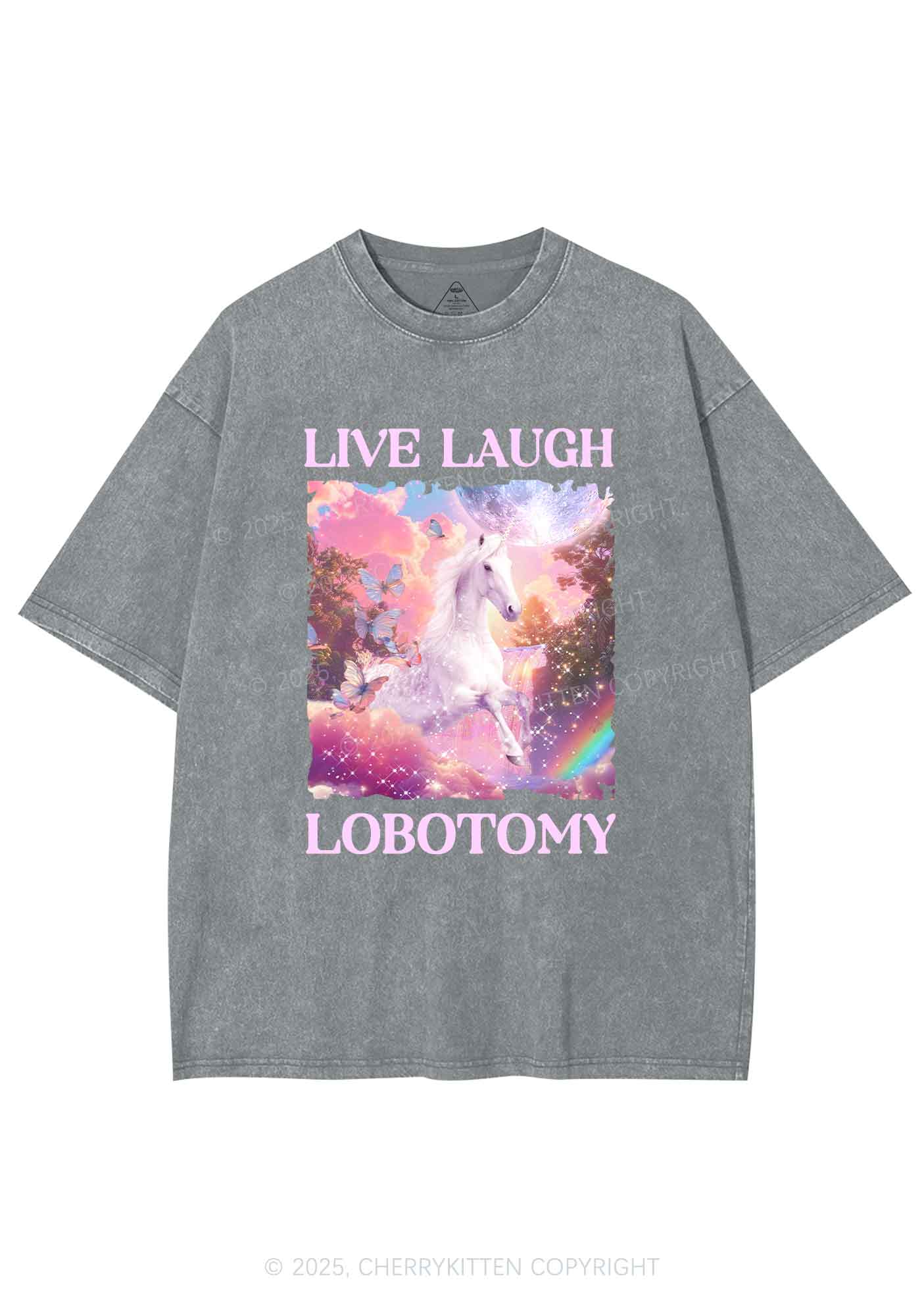 Live Laugh Lobotomy Unicorn Y2K Washed Tee Cherrykitten - Image 8