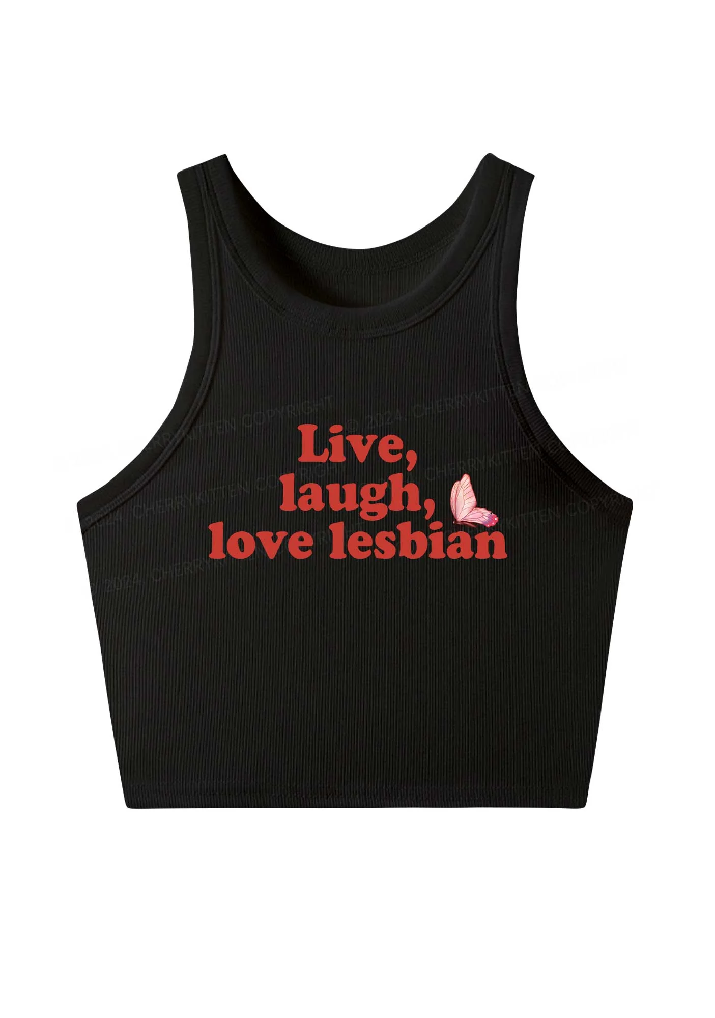 Live Laugh Love Lesbian Y2K Crop Tank Top Cherrykitten - Image 3