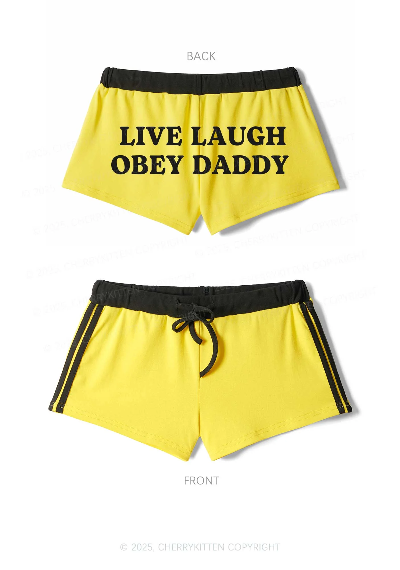 Live Laugh Obey Daddy Y2K Drawstring Mini Shorts Cherrykitten - Image 3