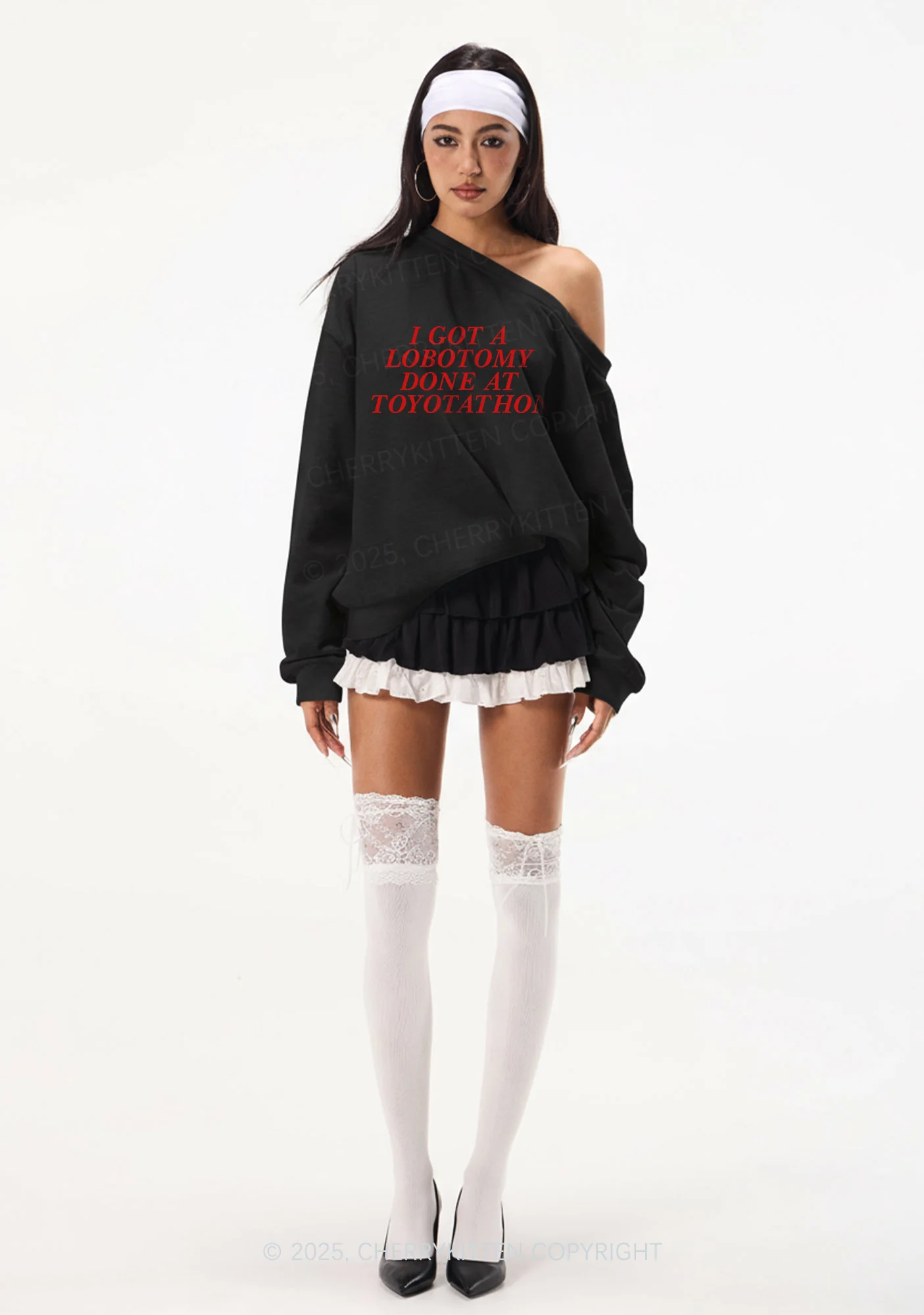 Lobotomy At Toyotathon Y2K Off Shoulder Sweatshirts Cherrykitten - Image 2