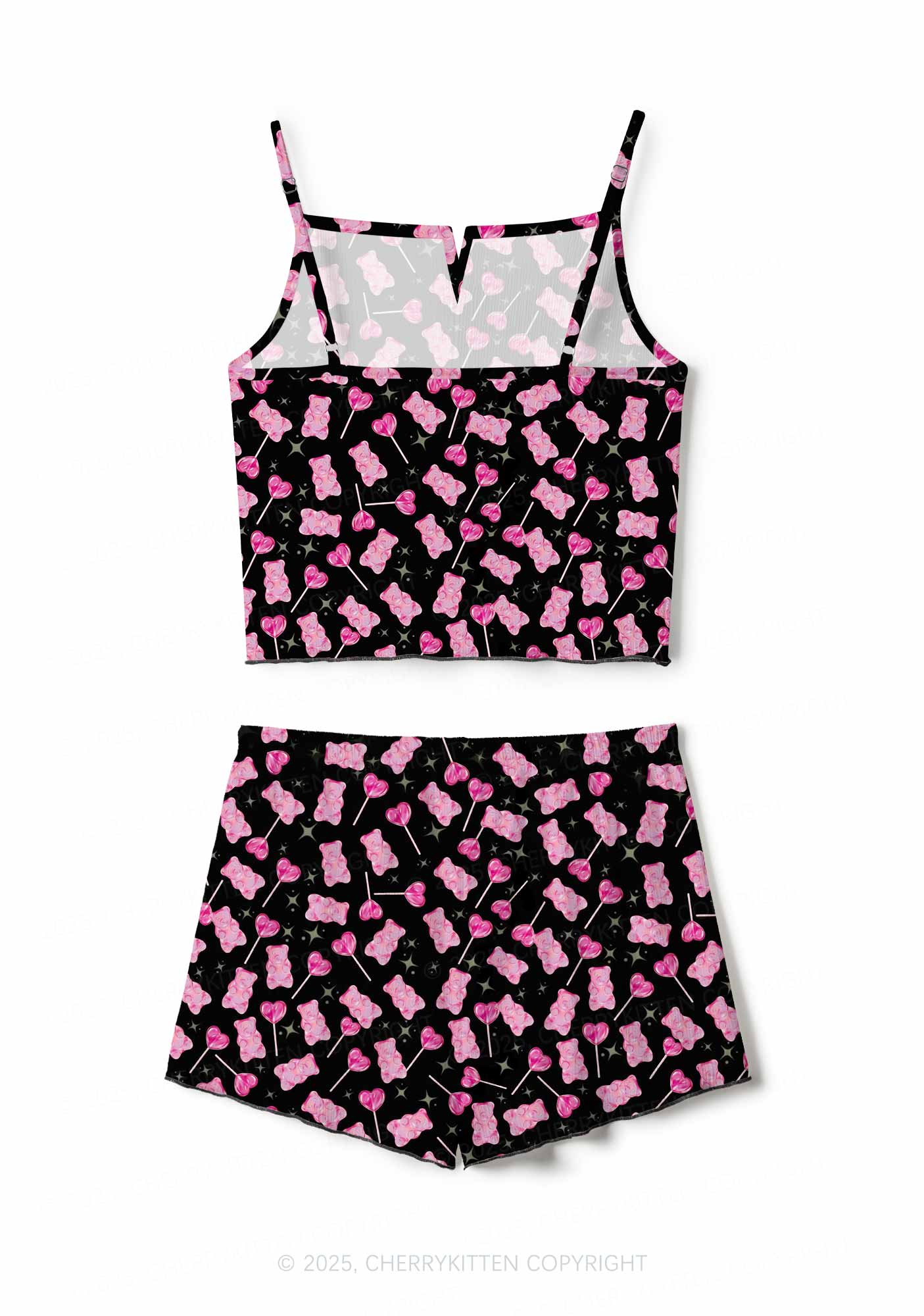 Lollipops Gummies Valentine's Day Y2K Print Cami Shorts Pajama Set Cherrykitten - Image 2