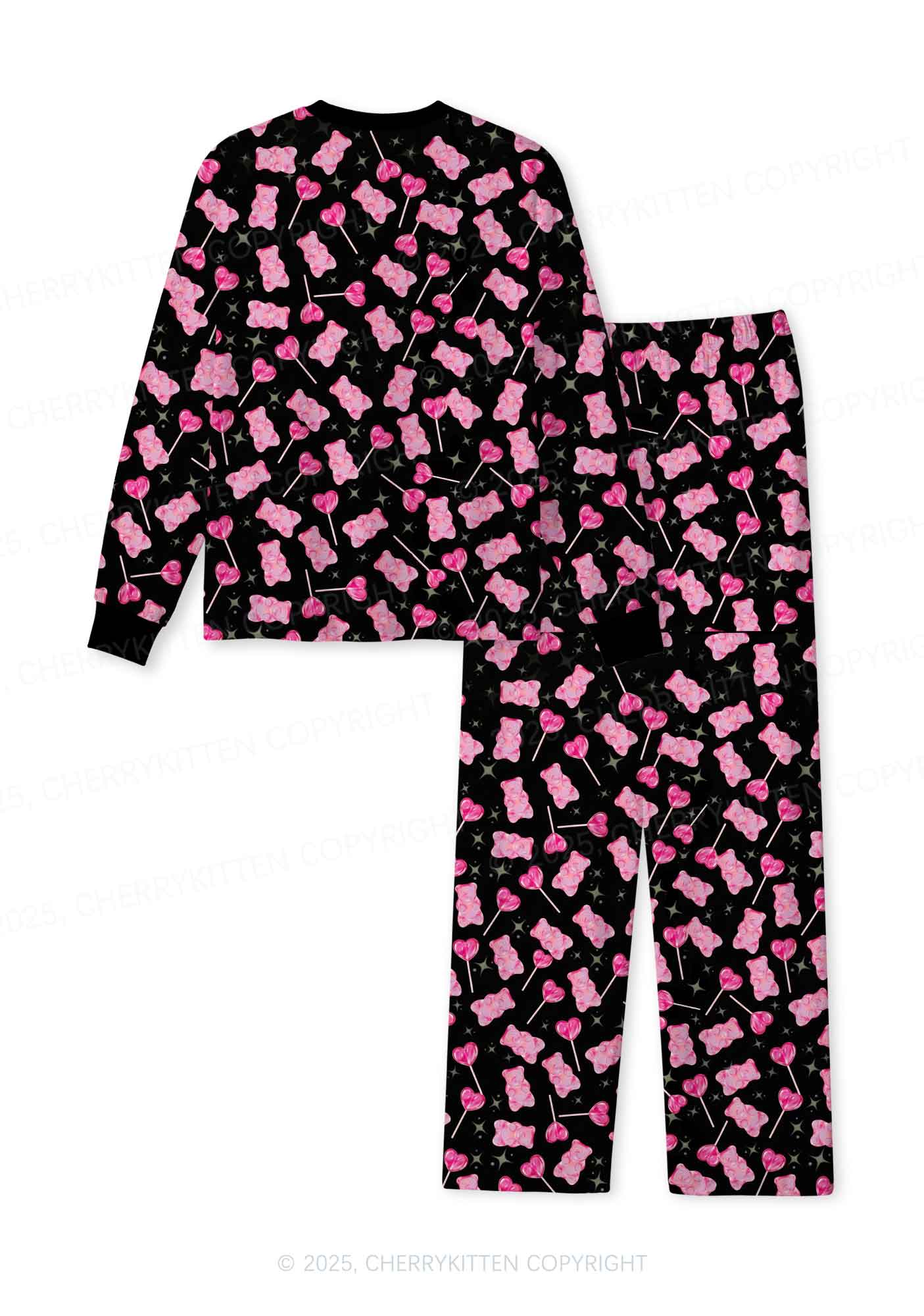 Lollipops Gummies Valentine's Day Y2K Print Long Sleeve Pajama Set Cherrykitten - Image 2
