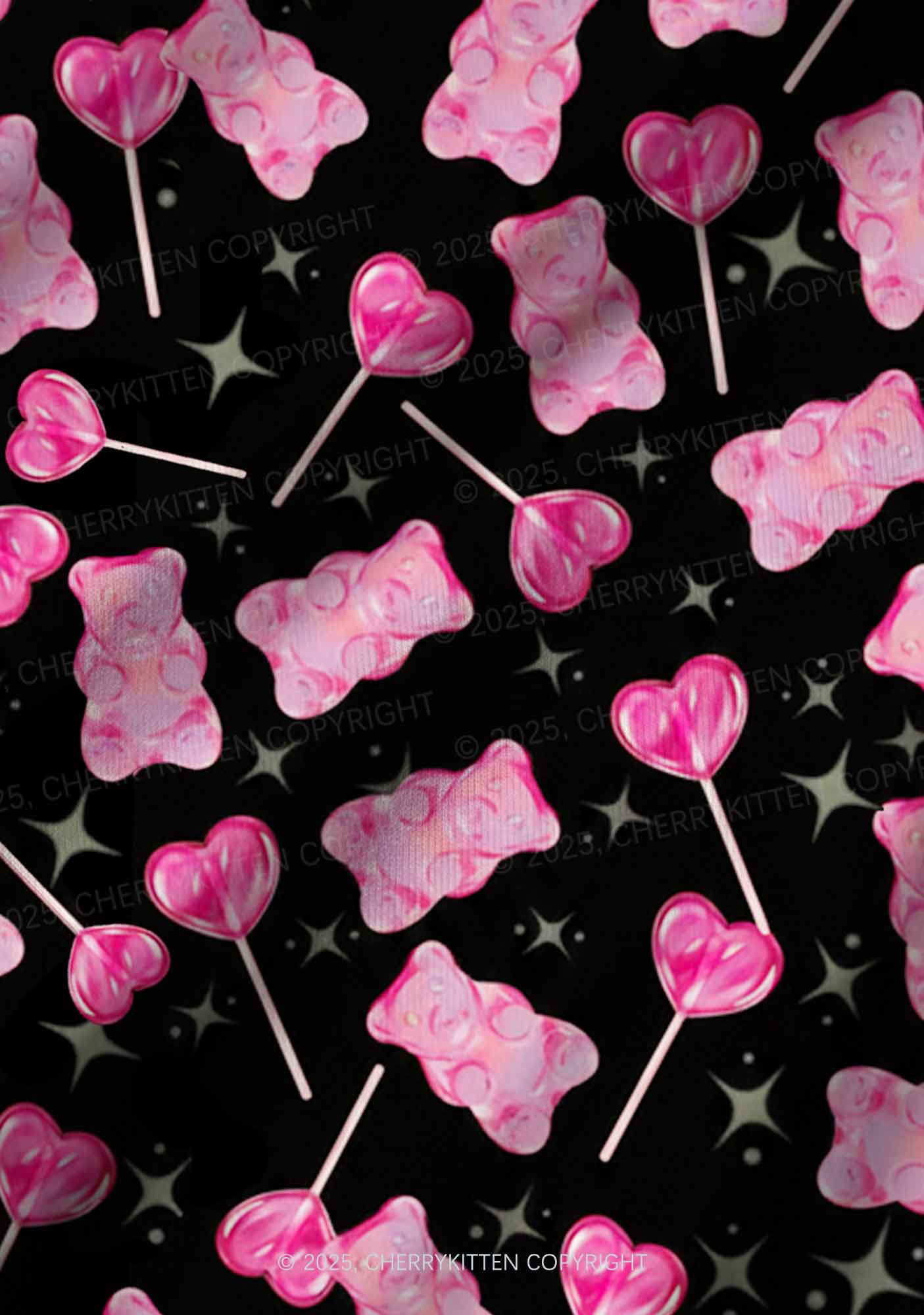 Lollipops Gummies Valentine's Day Y2K Print Long Sleeve Pajama Set Cherrykitten - Image 3