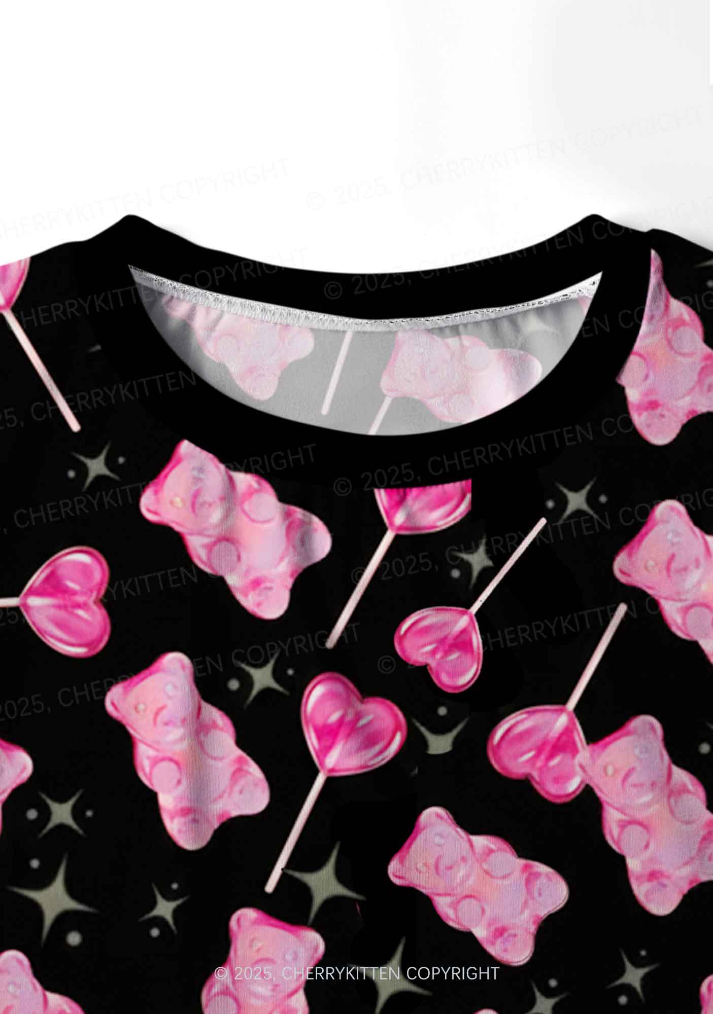 Lollipops Gummies Valentine's Day Y2K Print Long Sleeve Pajama Set Cherrykitten - Image 5