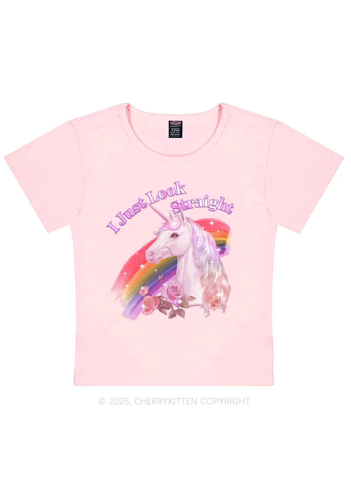 Look Straight Unicorn Pride Y2K Baby Tee Cherrykitten - Image 10