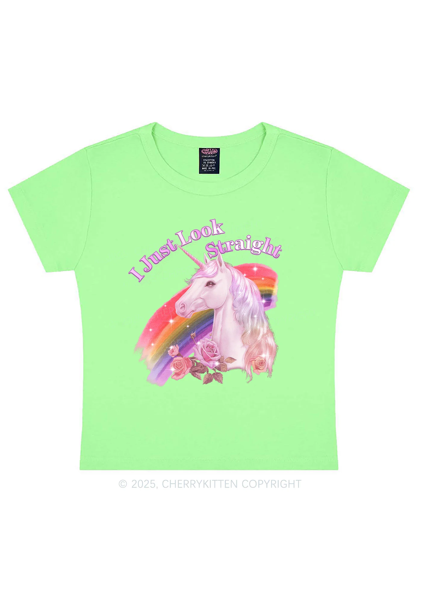 Look Straight Unicorn Pride Y2K Baby Tee Cherrykitten - Image 11