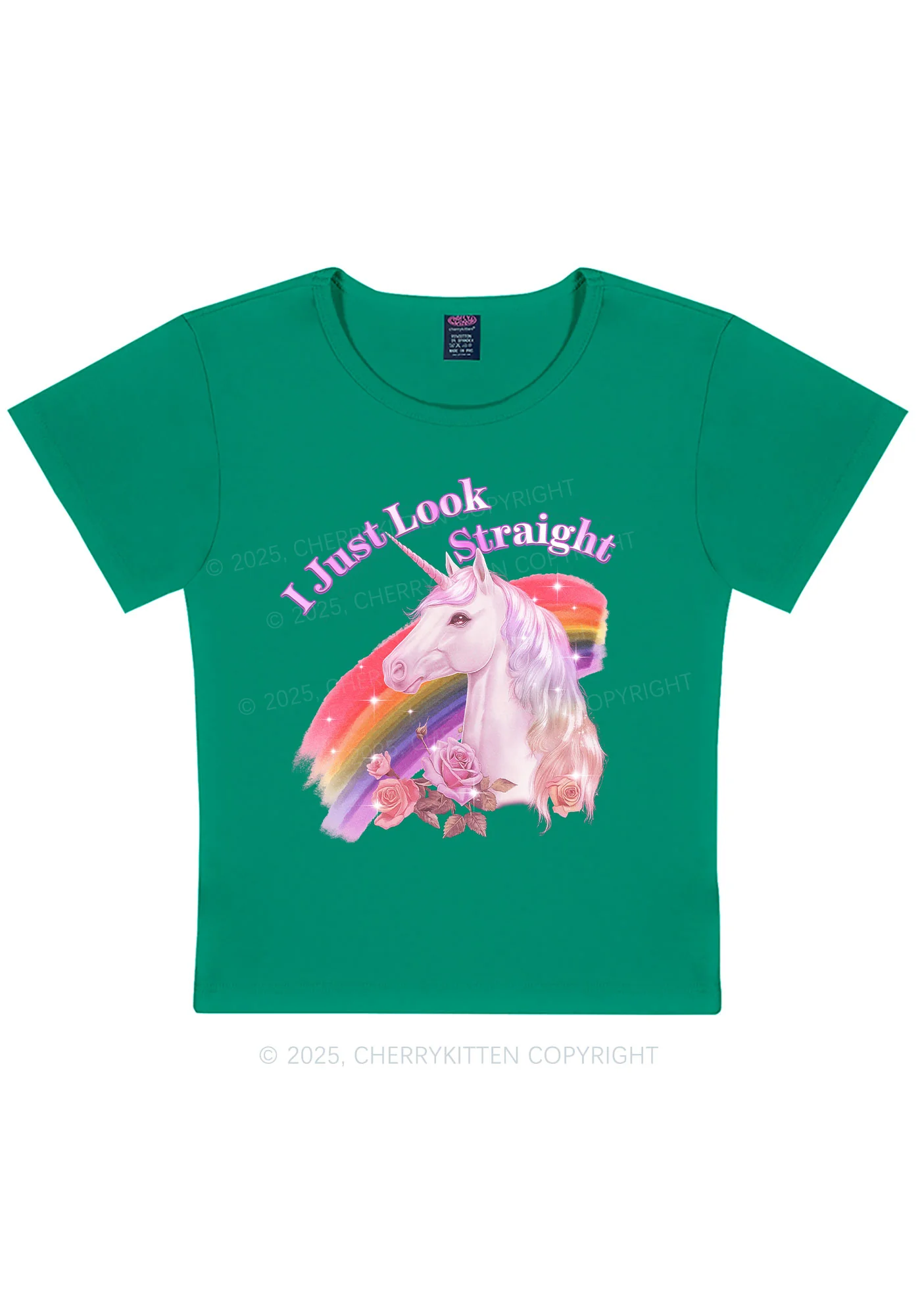 Look Straight Unicorn Pride Y2K Baby Tee Cherrykitten - Image 12