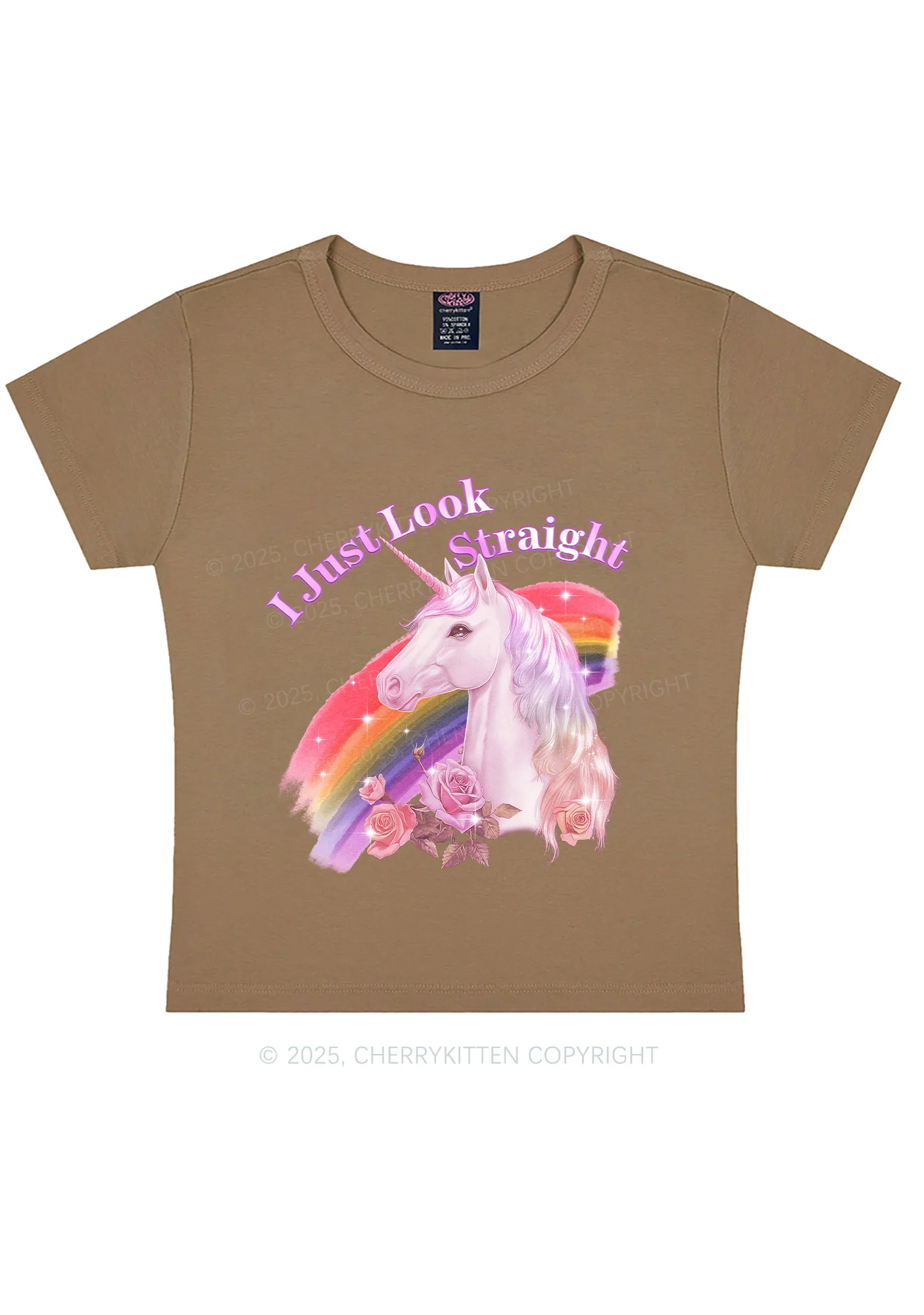 Look Straight Unicorn Pride Y2K Baby Tee Cherrykitten - Image 13