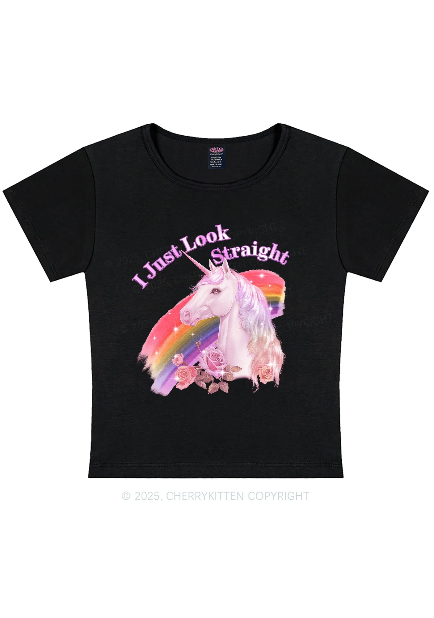Look Straight Unicorn Pride Y2K Baby Tee Cherrykitten - Image 4