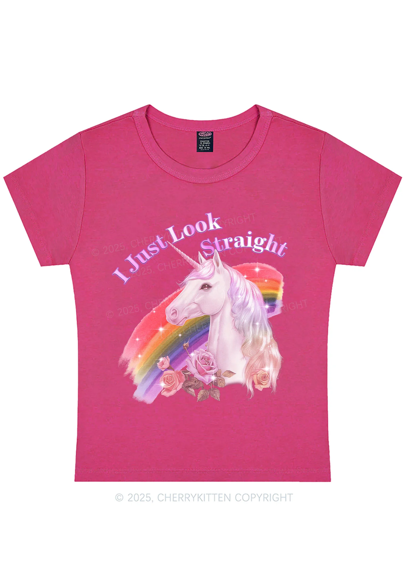 Look Straight Unicorn Pride Y2K Baby Tee Cherrykitten - Image 5
