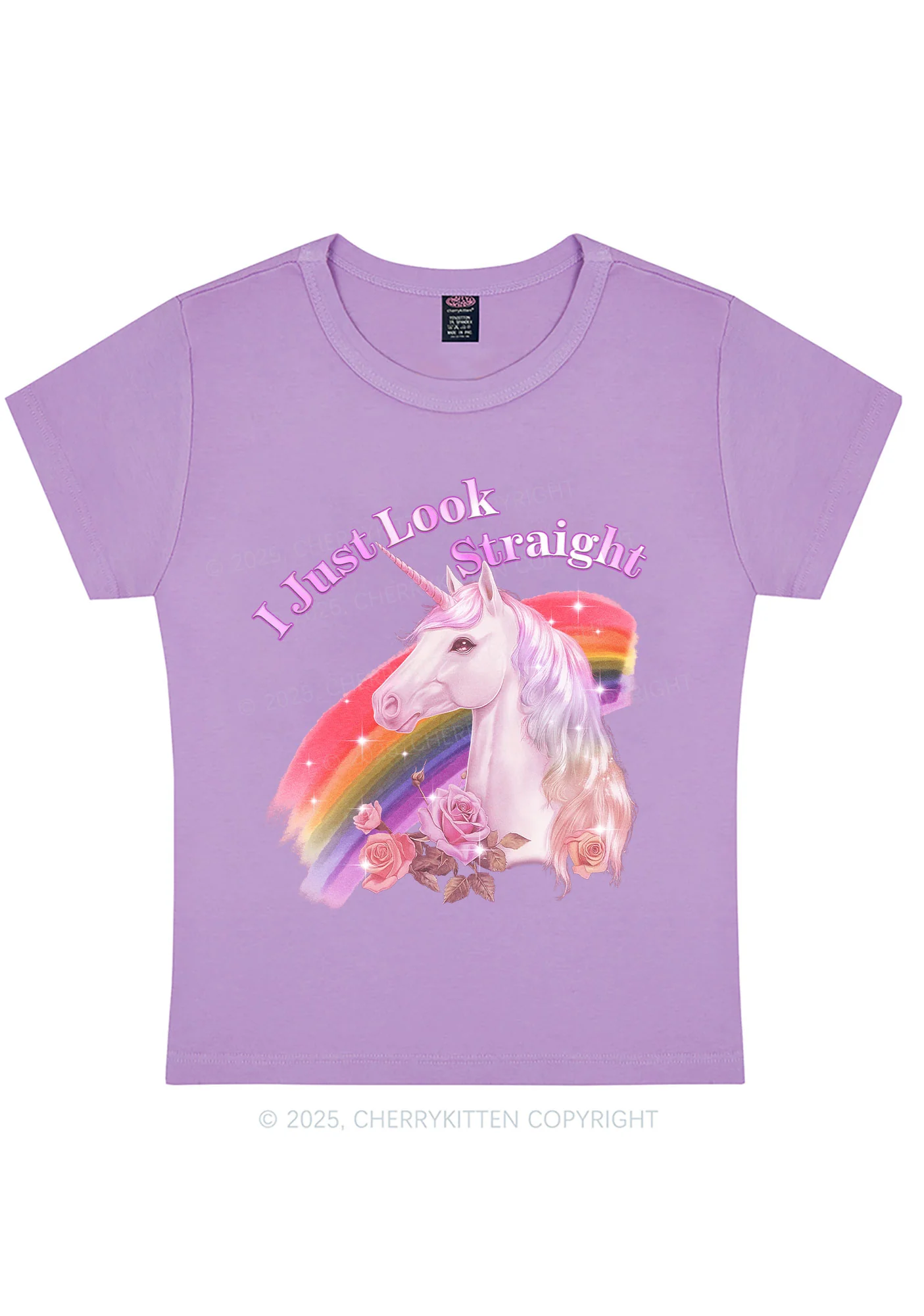 Look Straight Unicorn Pride Y2K Baby Tee Cherrykitten - Image 6