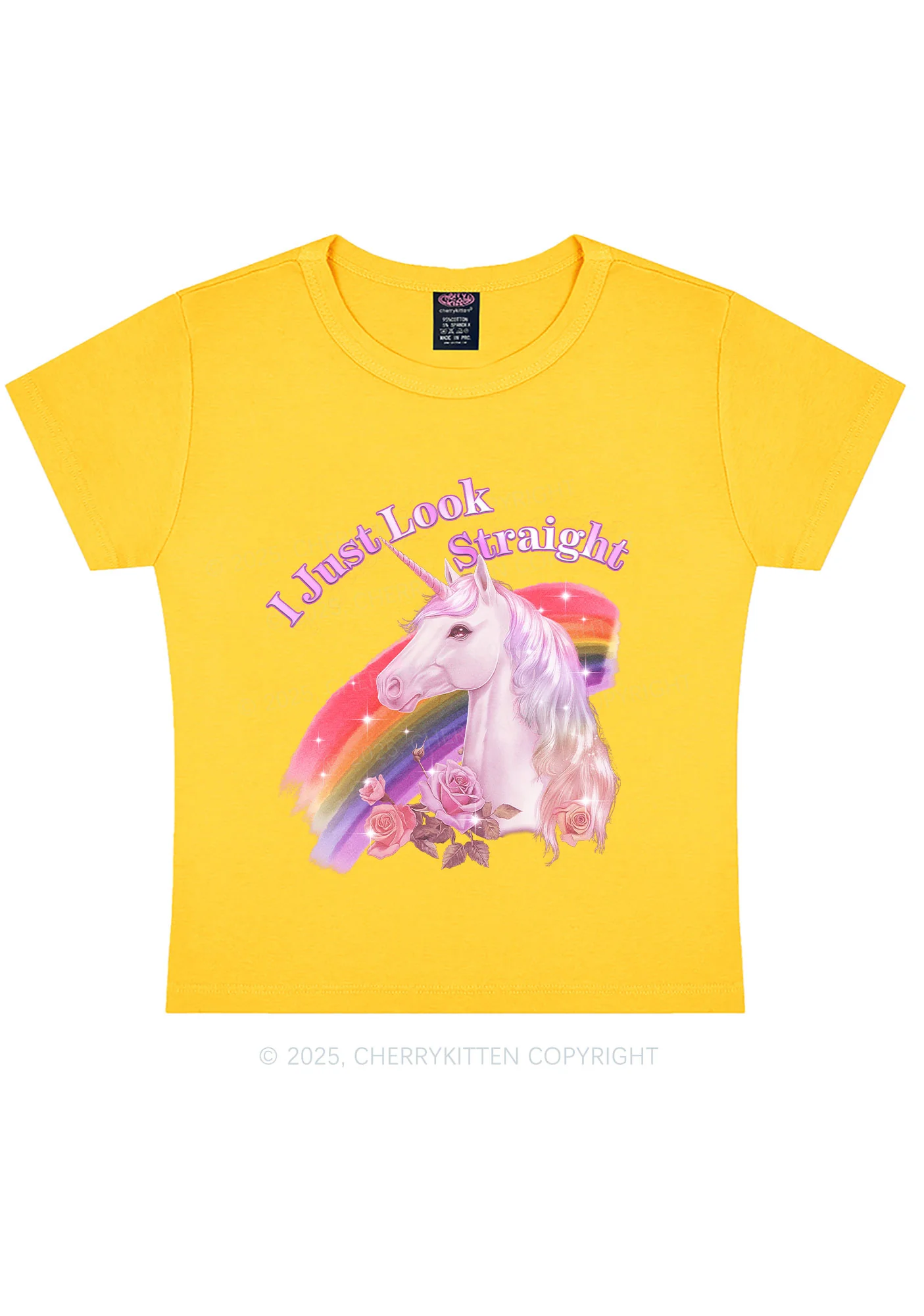 Look Straight Unicorn Pride Y2K Baby Tee Cherrykitten - Image 7