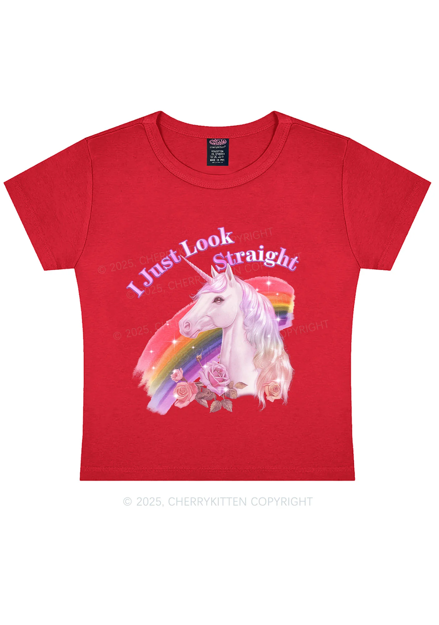 Look Straight Unicorn Pride Y2K Baby Tee Cherrykitten - Image 8