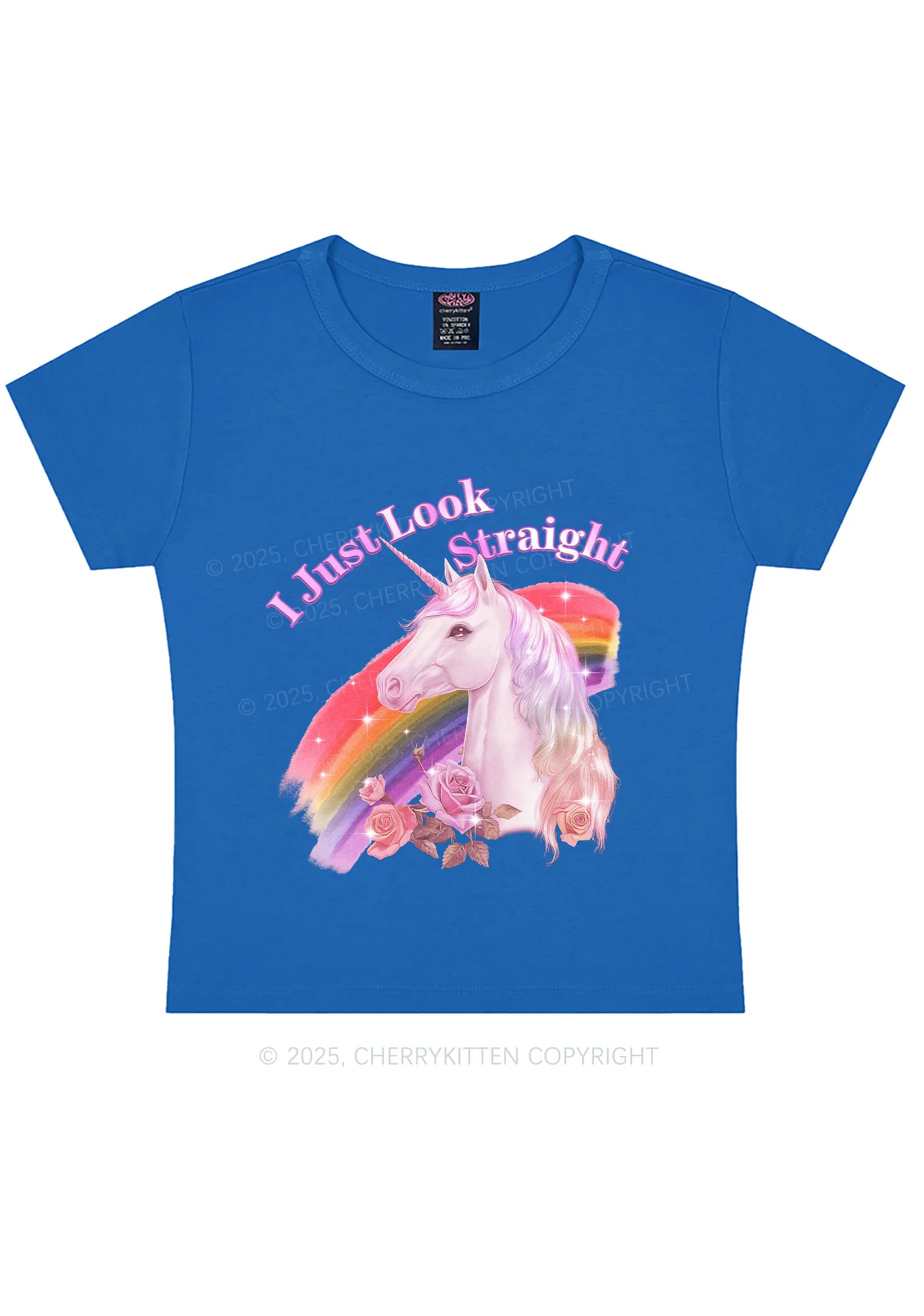 Look Straight Unicorn Pride Y2K Baby Tee Cherrykitten - Image 9