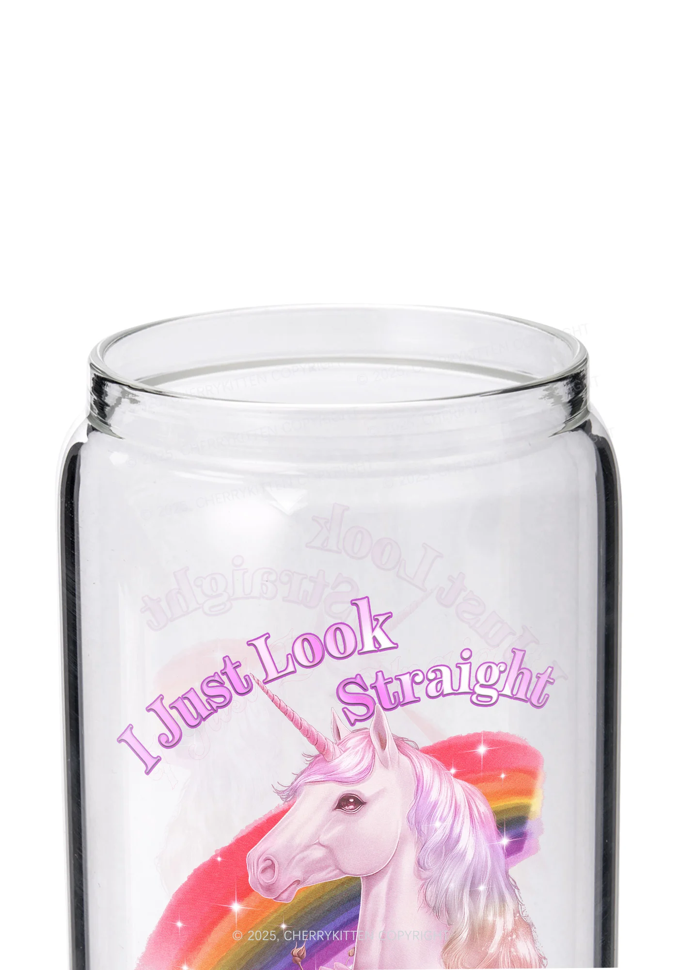 Look Straight Unicorn Pride Y2K Printed Glass Cup Cherrykitten - Image 2
