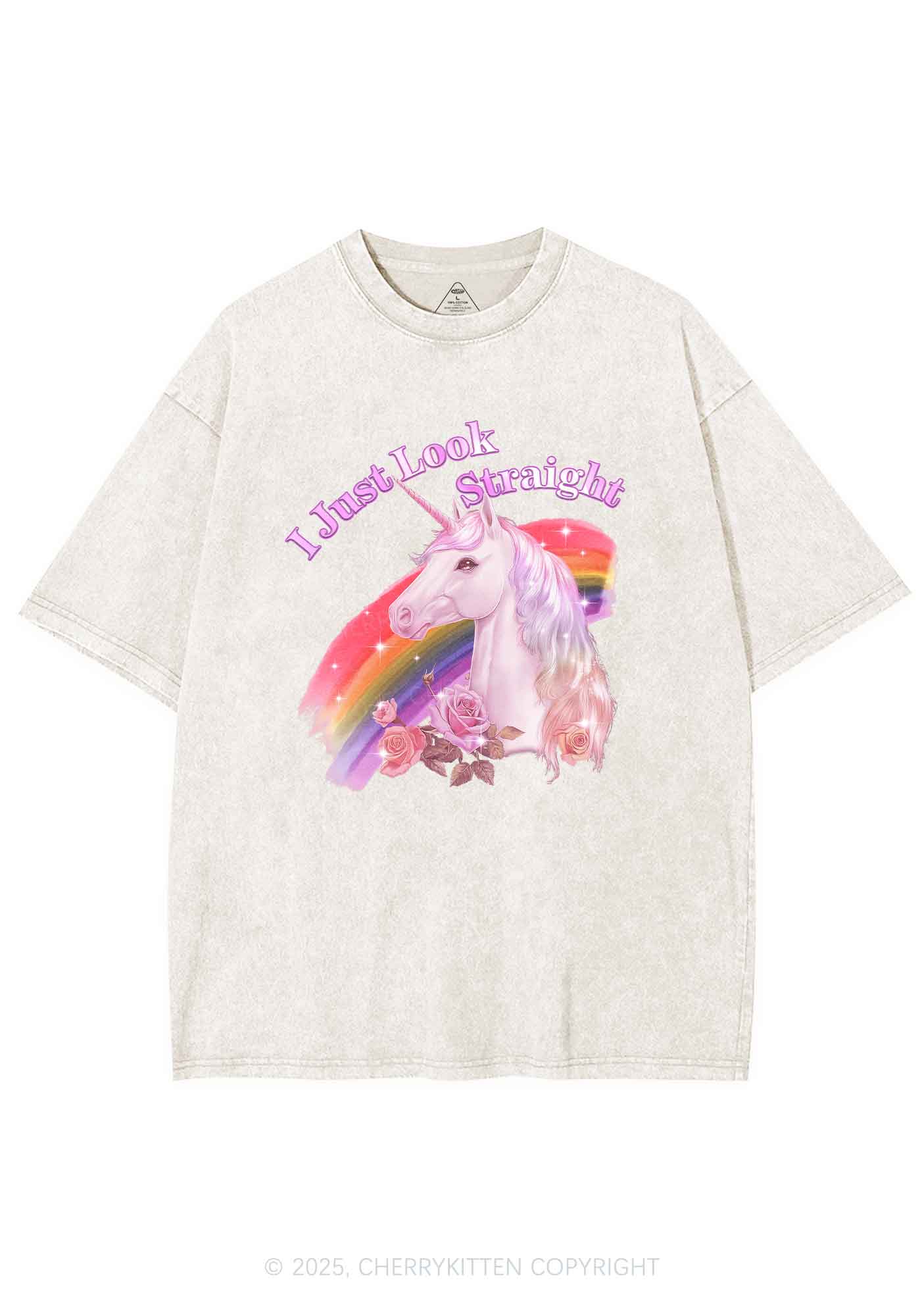 Look Straight Unicorn Pride Y2K Shirts Washed Tee Cherrykitten - Image 3