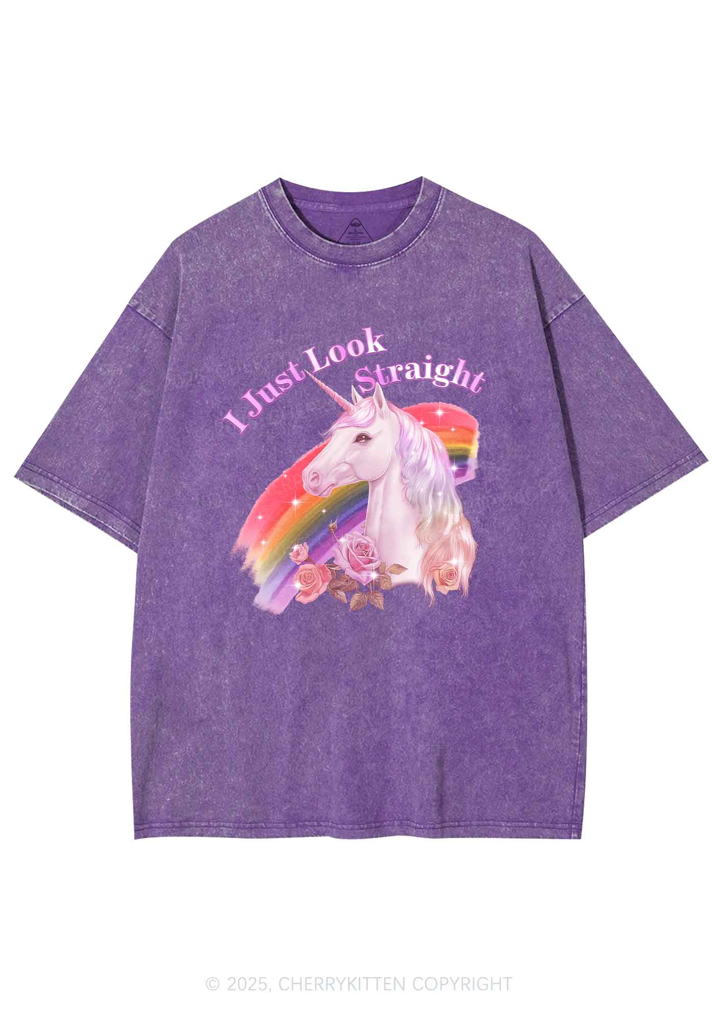 Look Straight Unicorn Pride Y2K Shirts Washed Tee Cherrykitten - Image 4