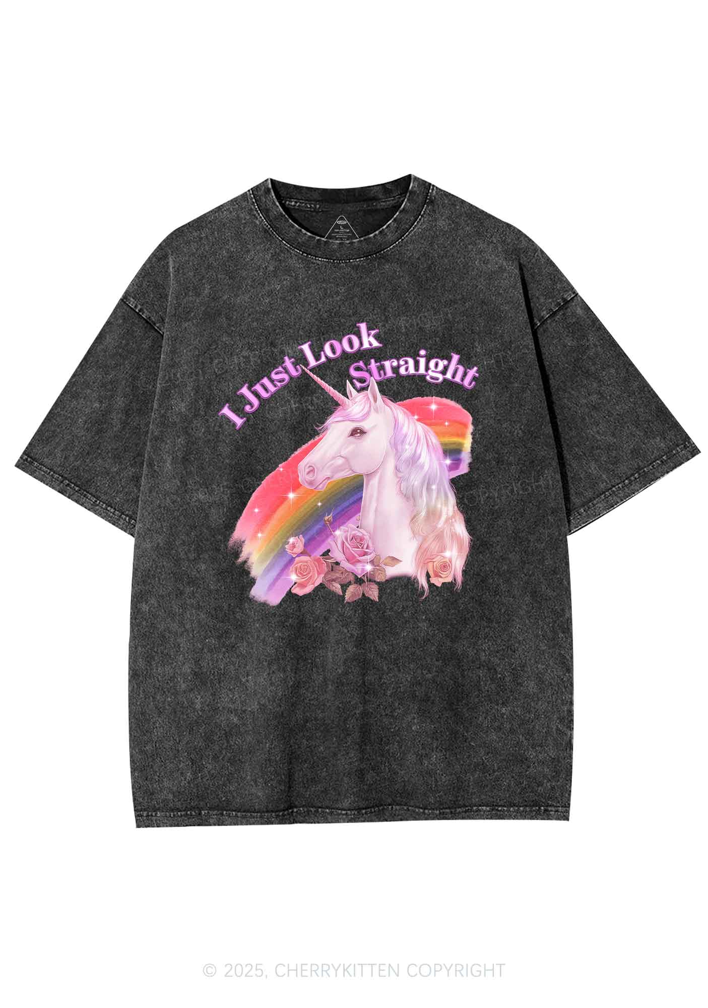 Look Straight Unicorn Pride Y2K Shirts Washed Tee Cherrykitten - Image 5