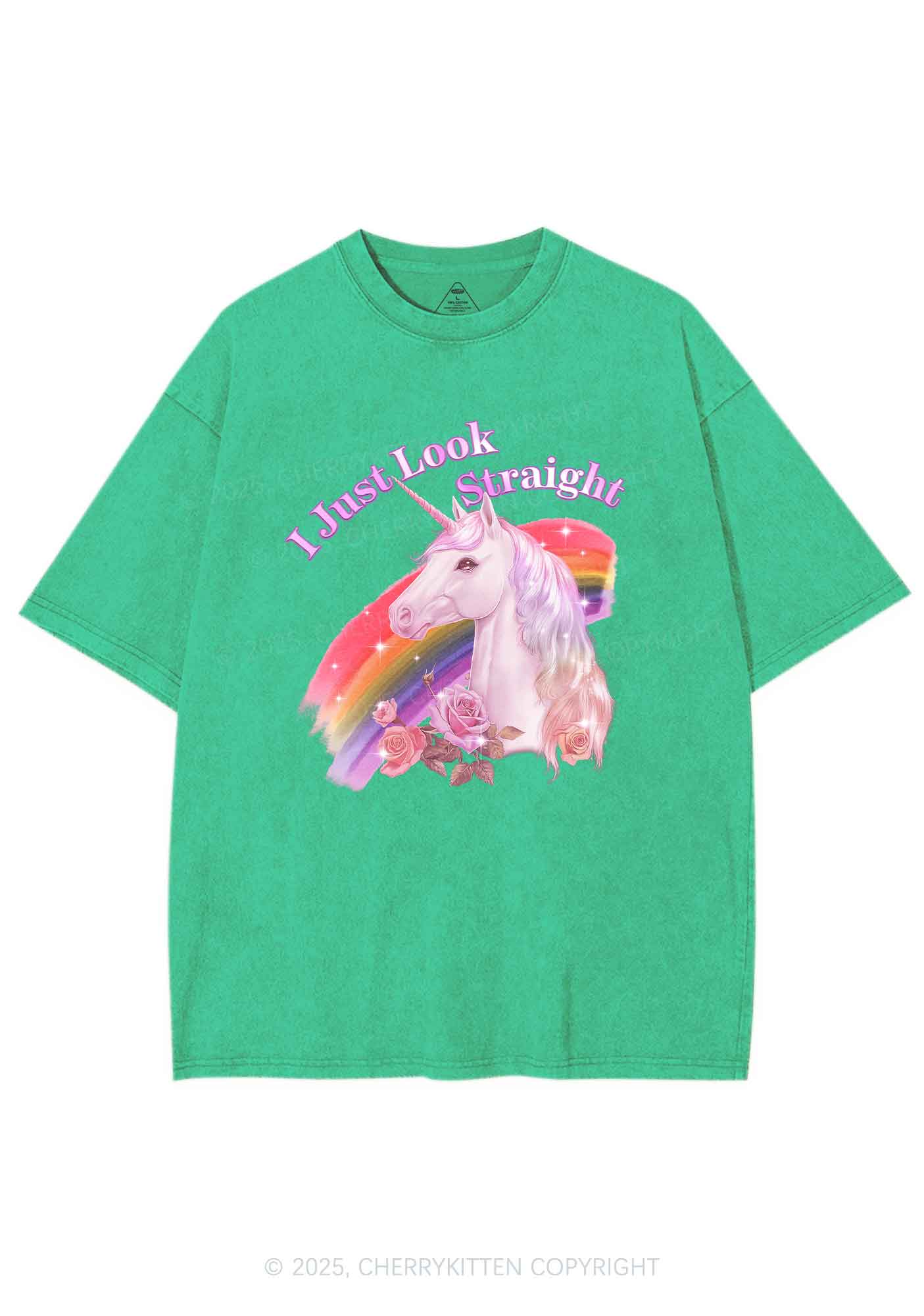 Look Straight Unicorn Pride Y2K Shirts Washed Tee Cherrykitten - Image 6