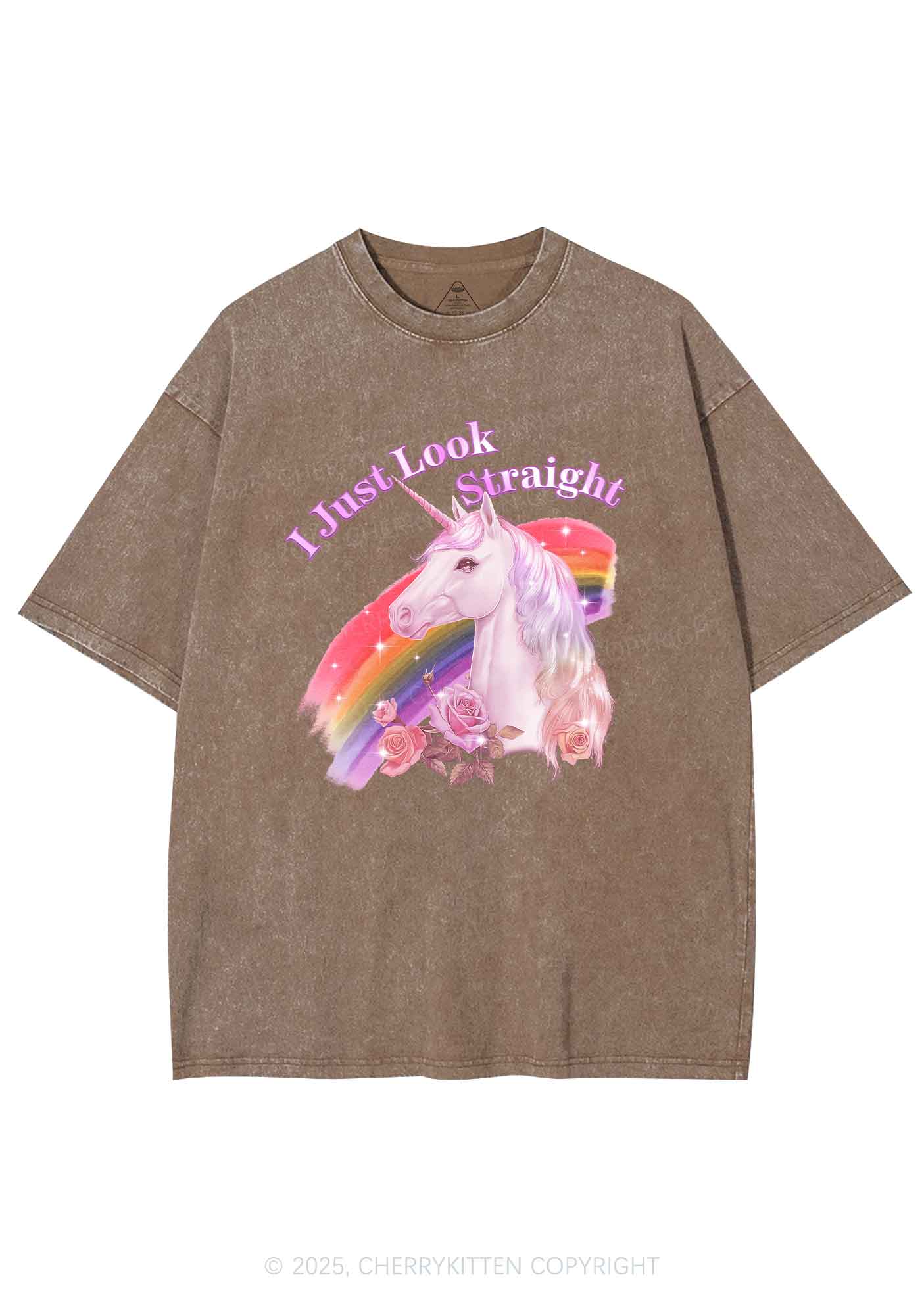 Look Straight Unicorn Pride Y2K Shirts Washed Tee Cherrykitten - Image 8