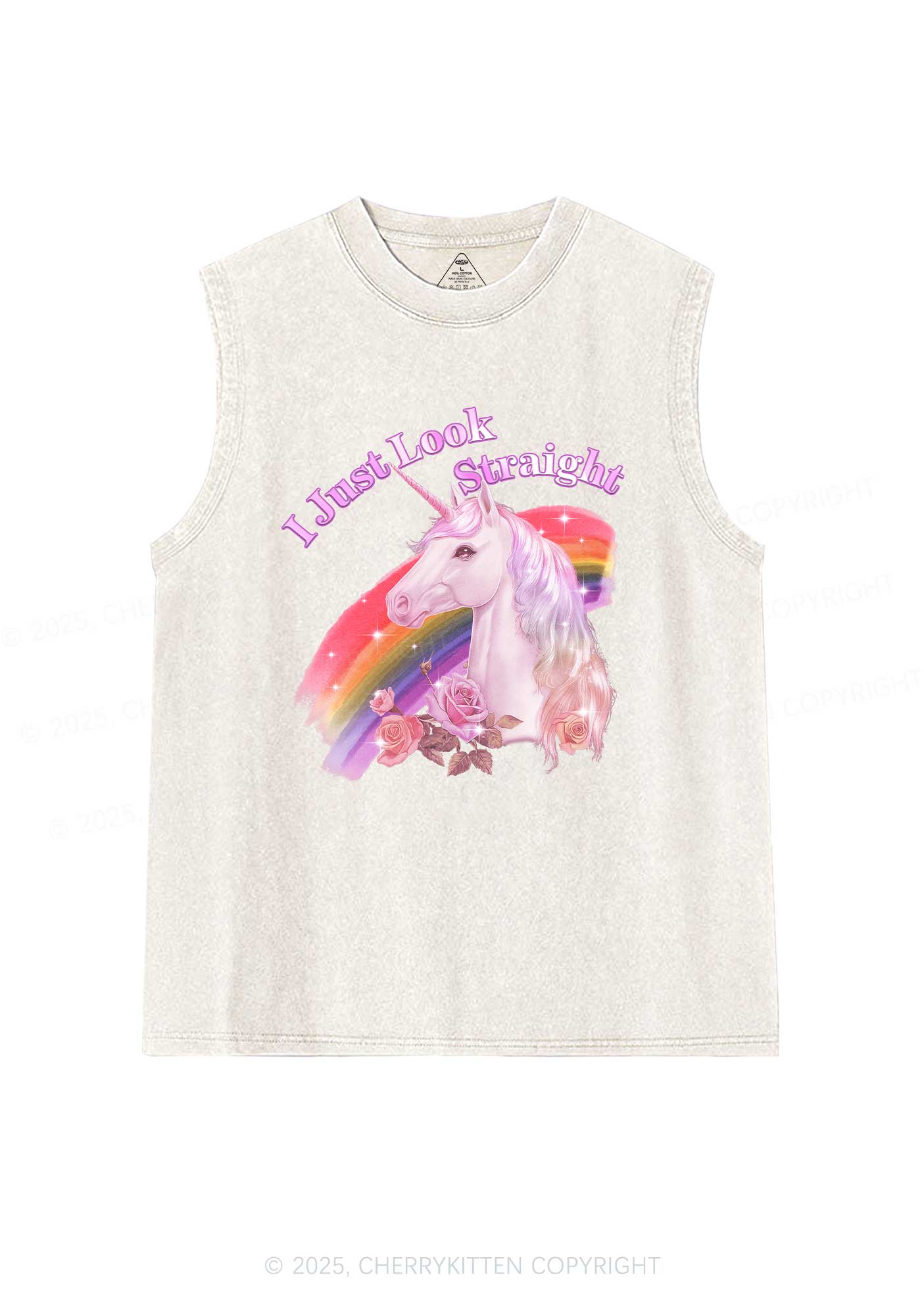 Look Straight Unicorn Pride Y2K Washed Muscle Tank Cherrykitten - Image 3