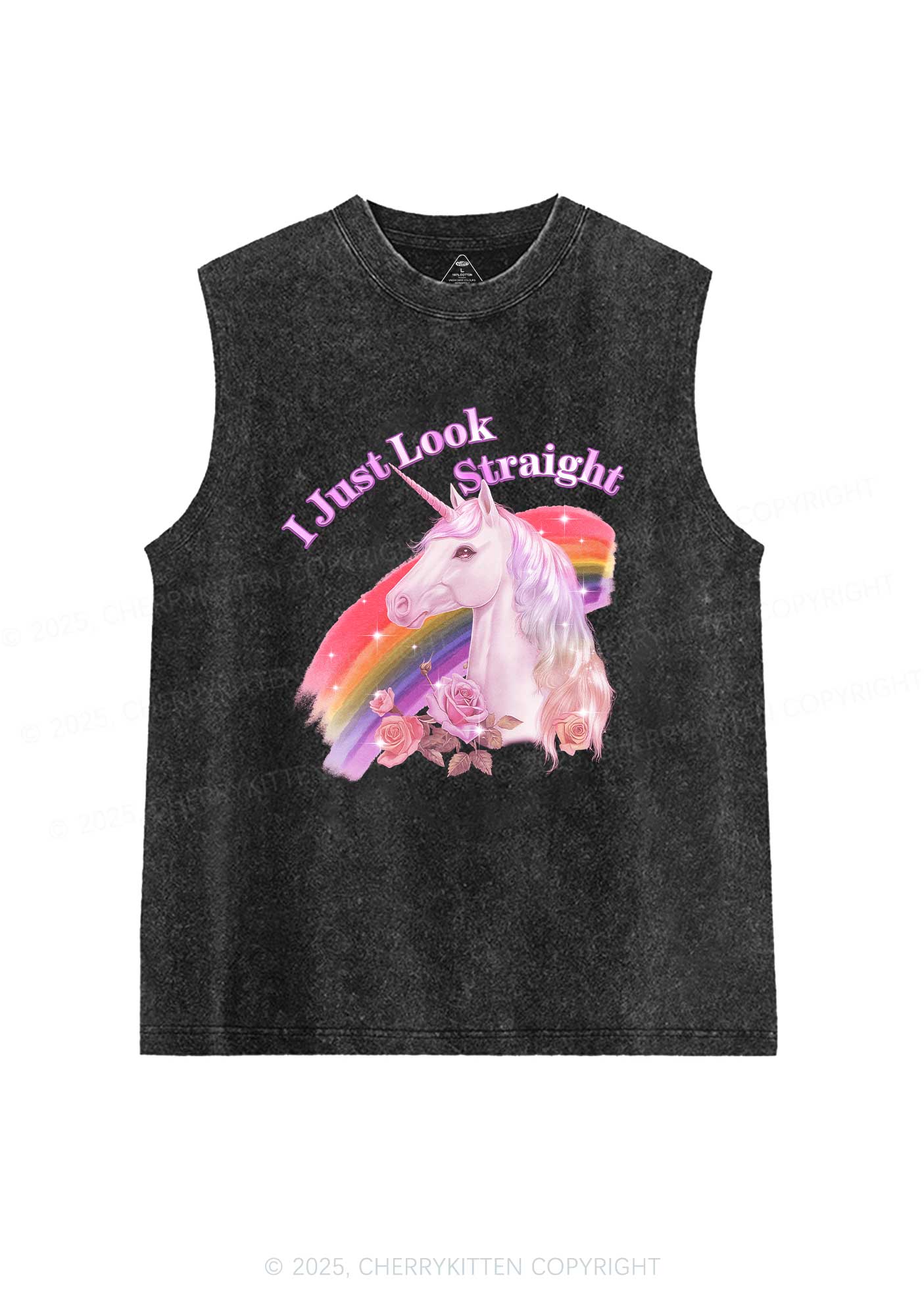 Look Straight Unicorn Pride Y2K Washed Muscle Tank Cherrykitten - Image 4