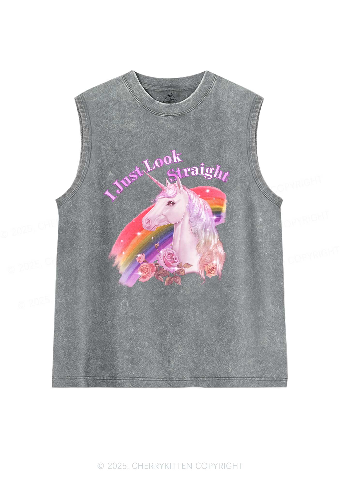 Look Straight Unicorn Pride Y2K Washed Muscle Tank Cherrykitten - Image 5
