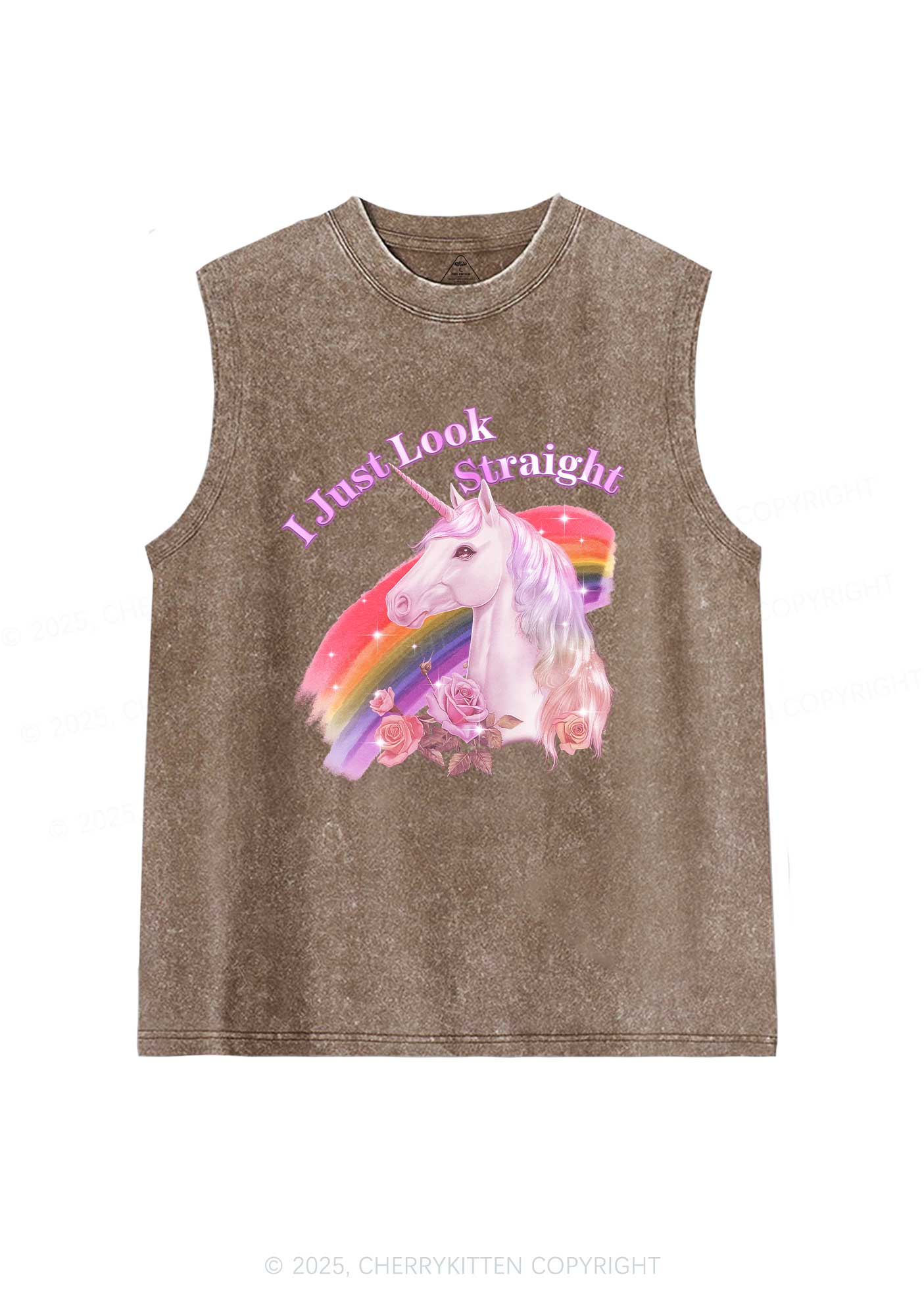 Look Straight Unicorn Pride Y2K Washed Muscle Tank Cherrykitten - Image 6