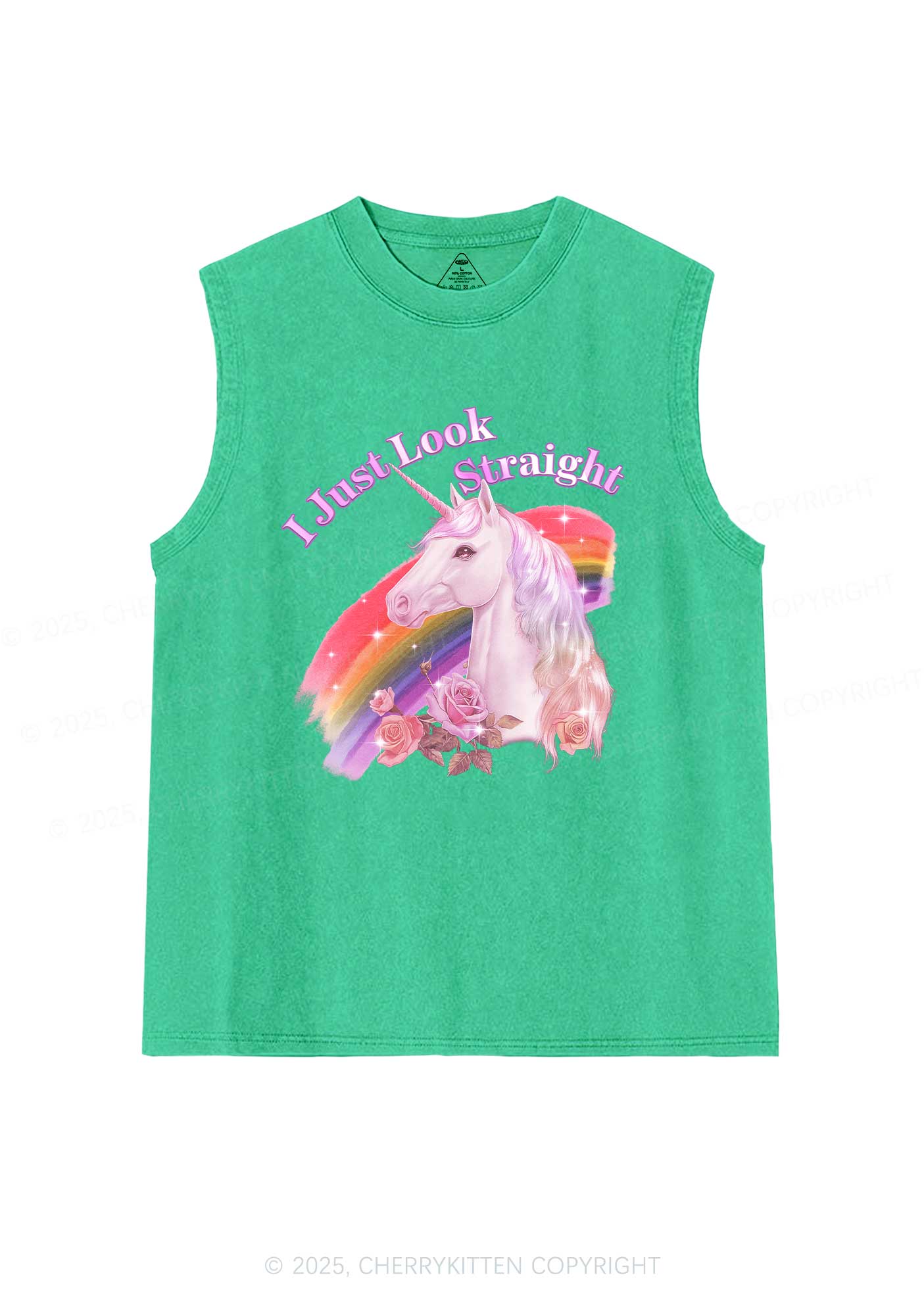 Look Straight Unicorn Pride Y2K Washed Muscle Tank Cherrykitten - Image 7