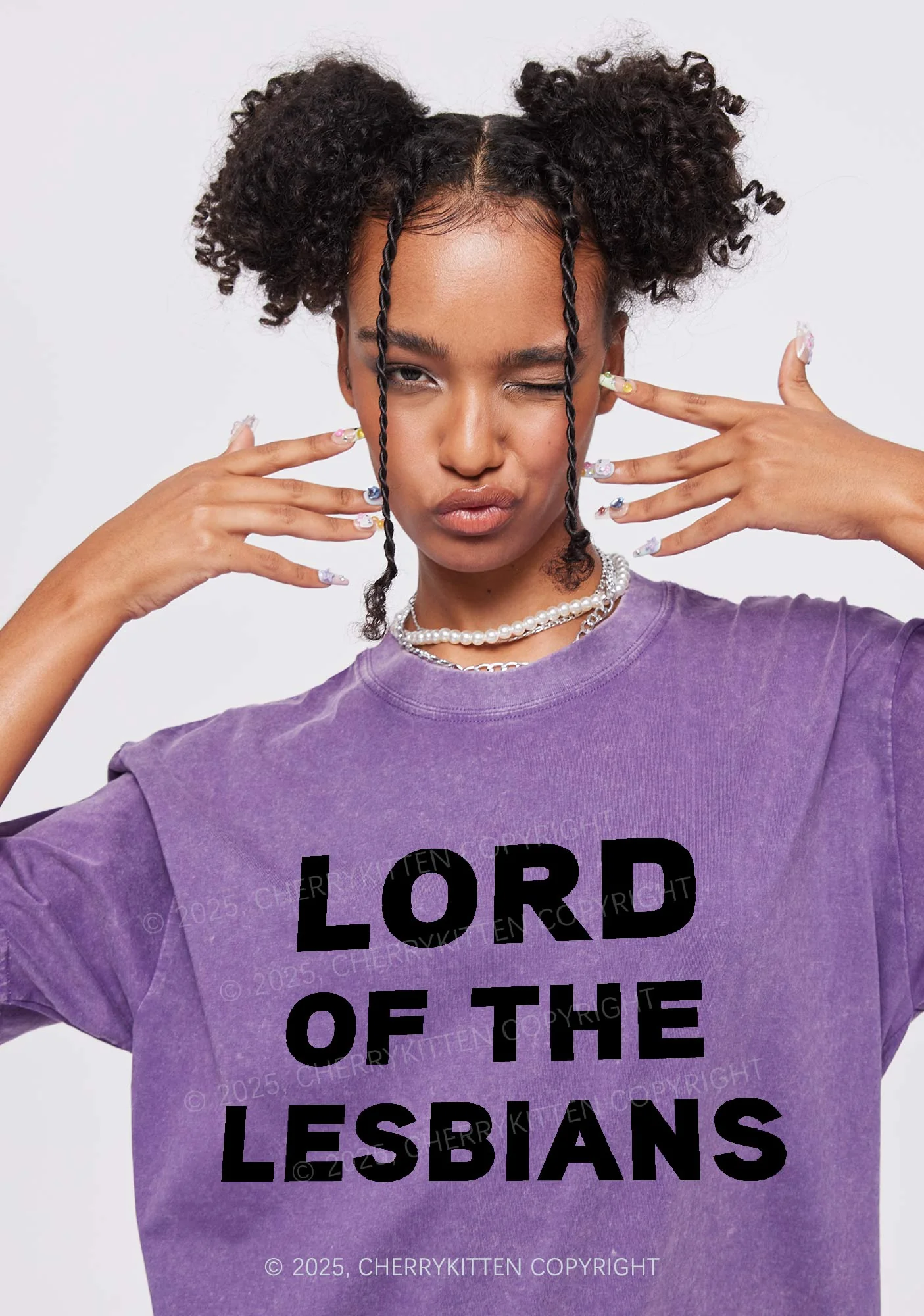Lord Of The Lesbians Y2K Shirts Washed Tee Cherrykitten - Image 2