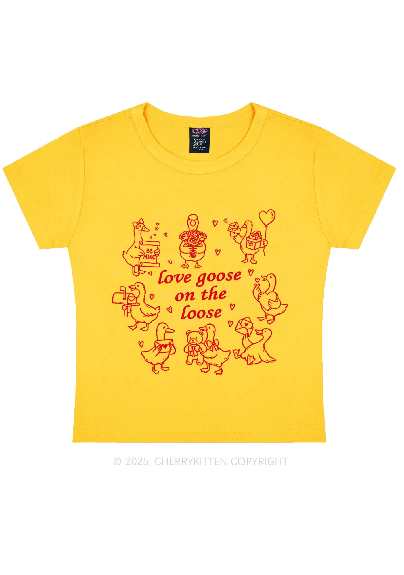 Love Goose On The Loose Valentine's Day Y2K Baby Tee Cherrykitten - Image 3