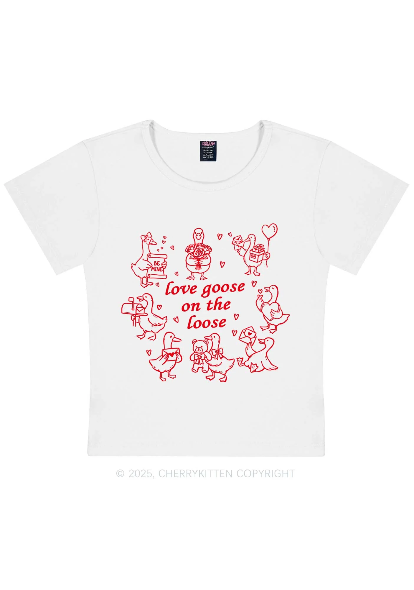 Love Goose On The Loose Valentine's Day Y2K Baby Tee Cherrykitten - Image 4