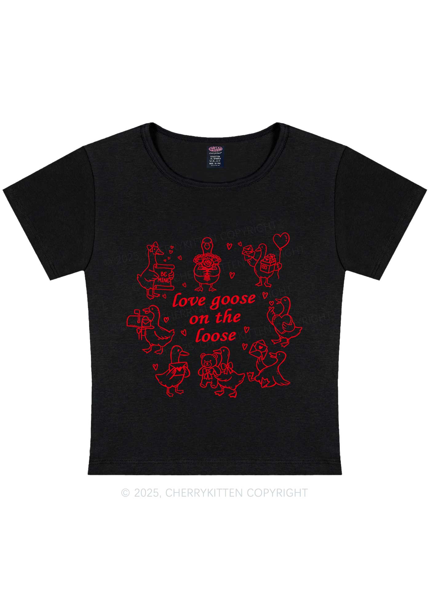 Love Goose On The Loose Valentine's Day Y2K Baby Tee Cherrykitten - Image 5