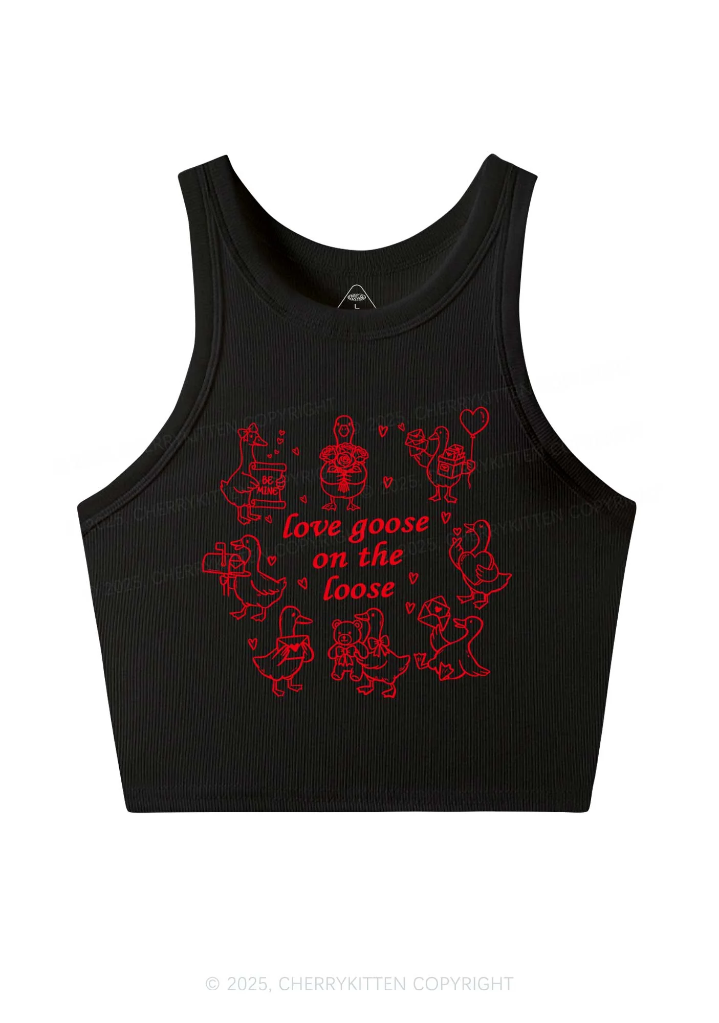 Love Goose On The Loose Valentine's Day Y2K Crop Tank Top Cherrykitten - Image 3