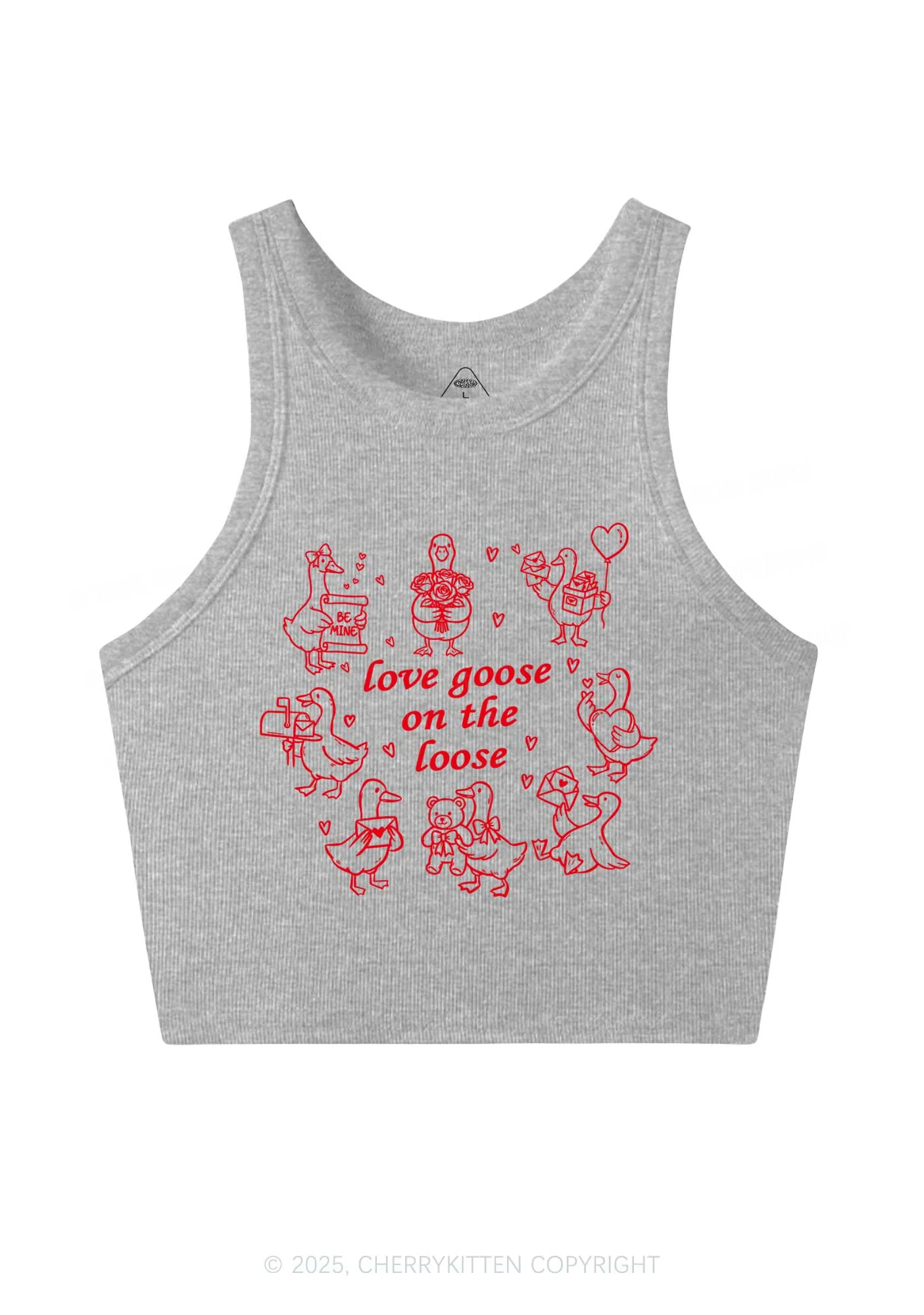 Love Goose On The Loose Valentine's Day Y2K Crop Tank Top Cherrykitten - Image 4