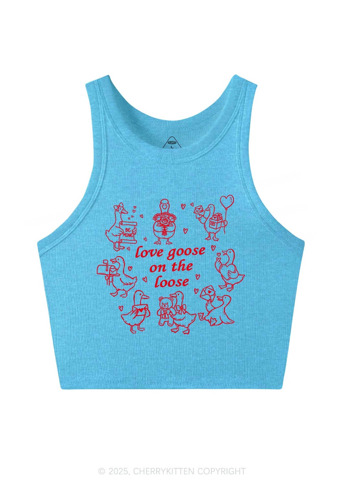 Love Goose On The Loose Valentine's Day Y2K Crop Tank Top Cherrykitten - Image 5
