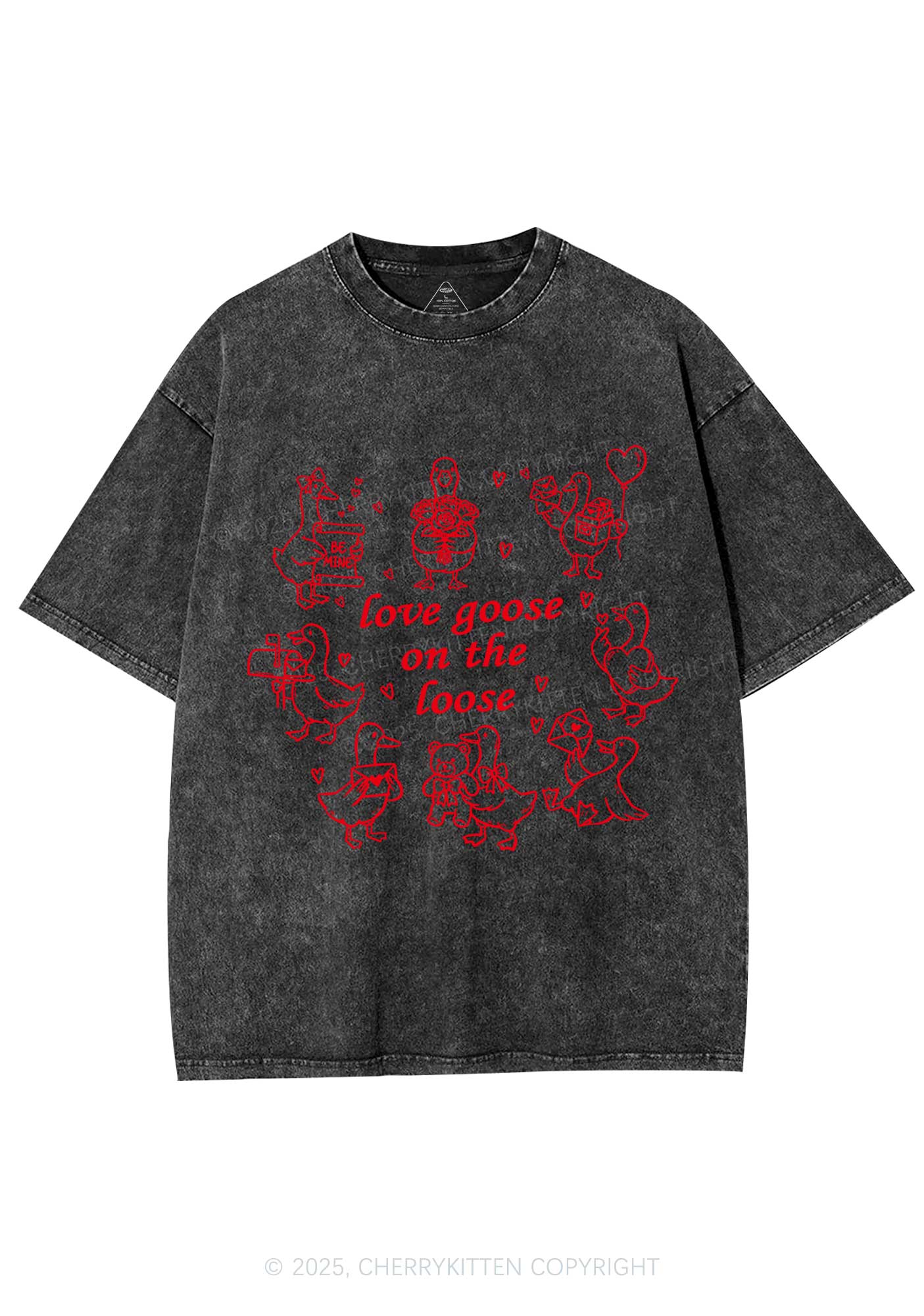 Love Goose On The Loose Valentine's Day Y2K Shirts Washed Tee Cherrykitten - Image 3