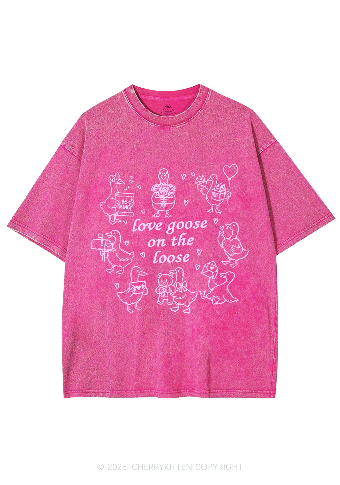 Love Goose On The Loose Valentine's Day Y2K Shirts Washed Tee Cherrykitten - Image 4