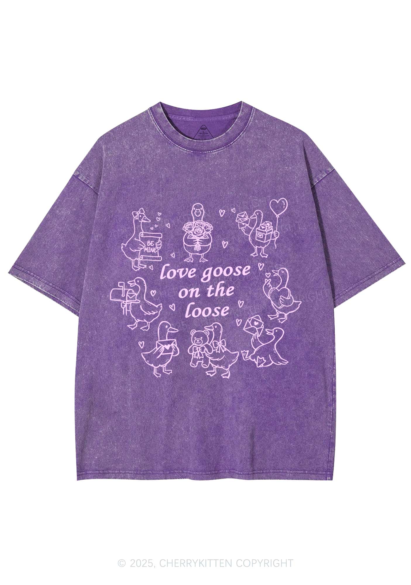 Love Goose On The Loose Valentine's Day Y2K Shirts Washed Tee Cherrykitten - Image 5