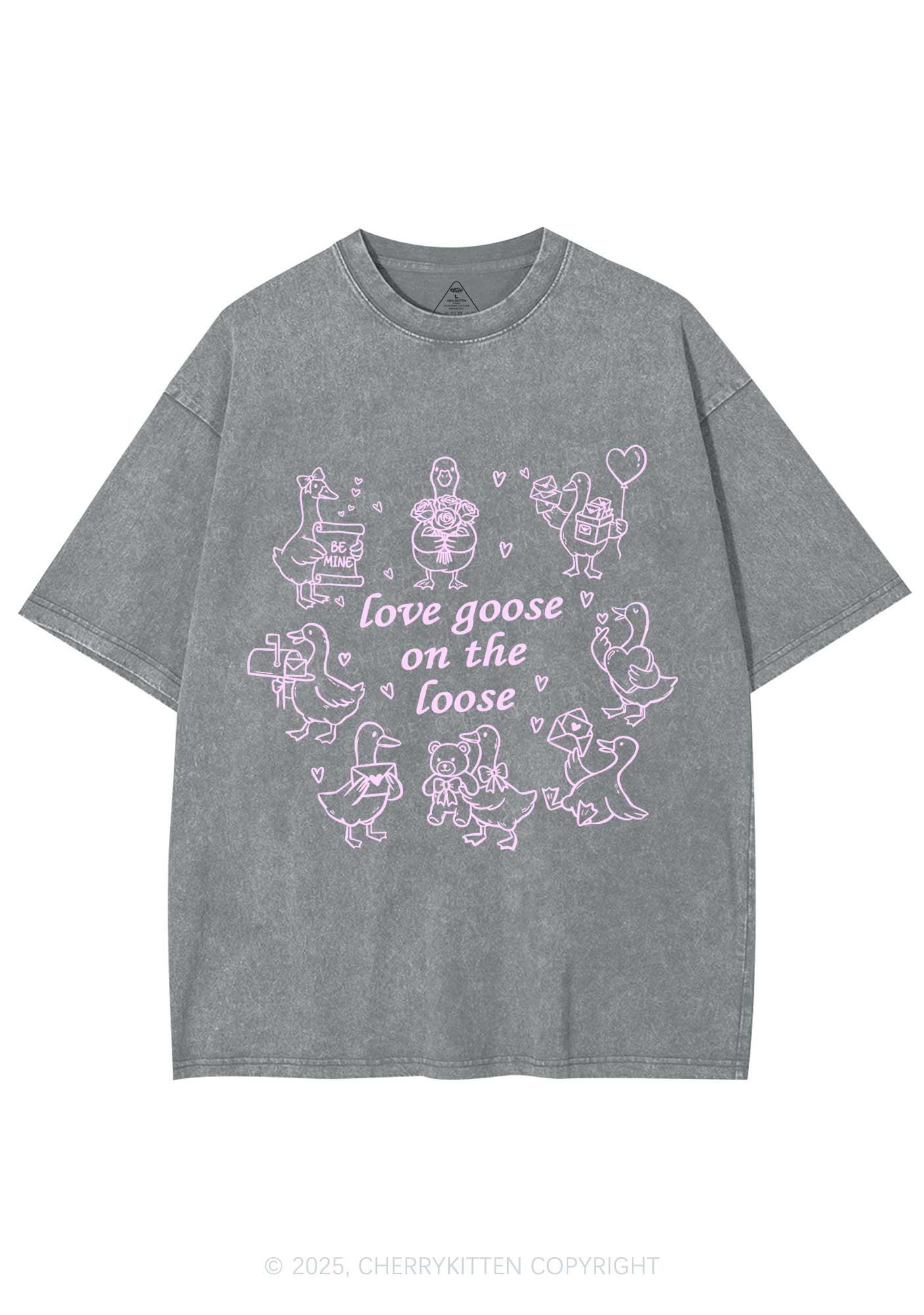 Love Goose On The Loose Valentine's Day Y2K Shirts Washed Tee Cherrykitten - Image 7