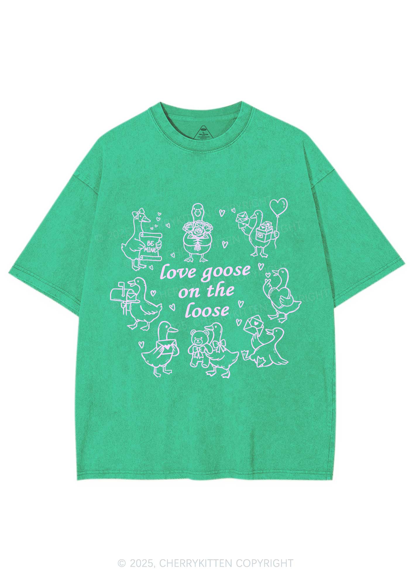 Love Goose On The Loose Valentine's Day Y2K Shirts Washed Tee Cherrykitten - Image 8