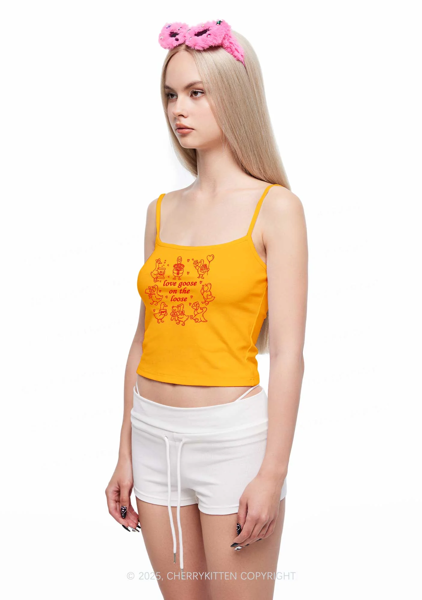 Love Goose On The Loose Valentine's Day Y2K Spaghetti Strap Cami Cherrykitten - Image 2