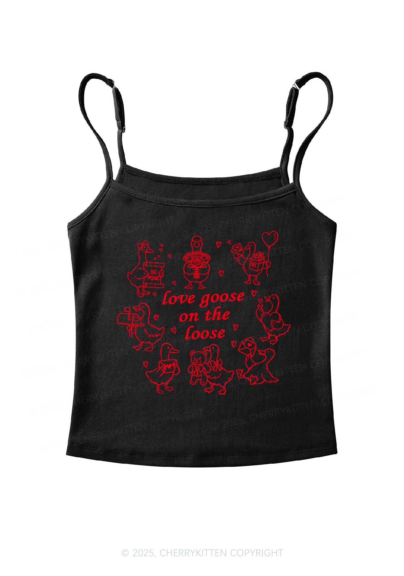 Love Goose On The Loose Valentine's Day Y2K Spaghetti Strap Cami Cherrykitten - Image 3